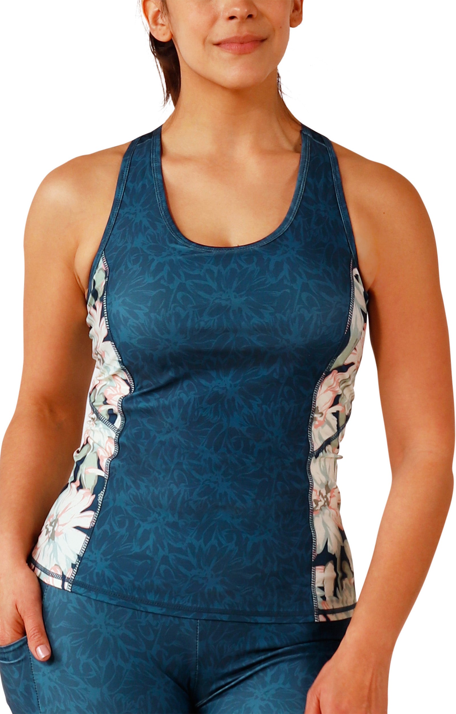 women's racerback swim tank in midnight garden|midnight-garden