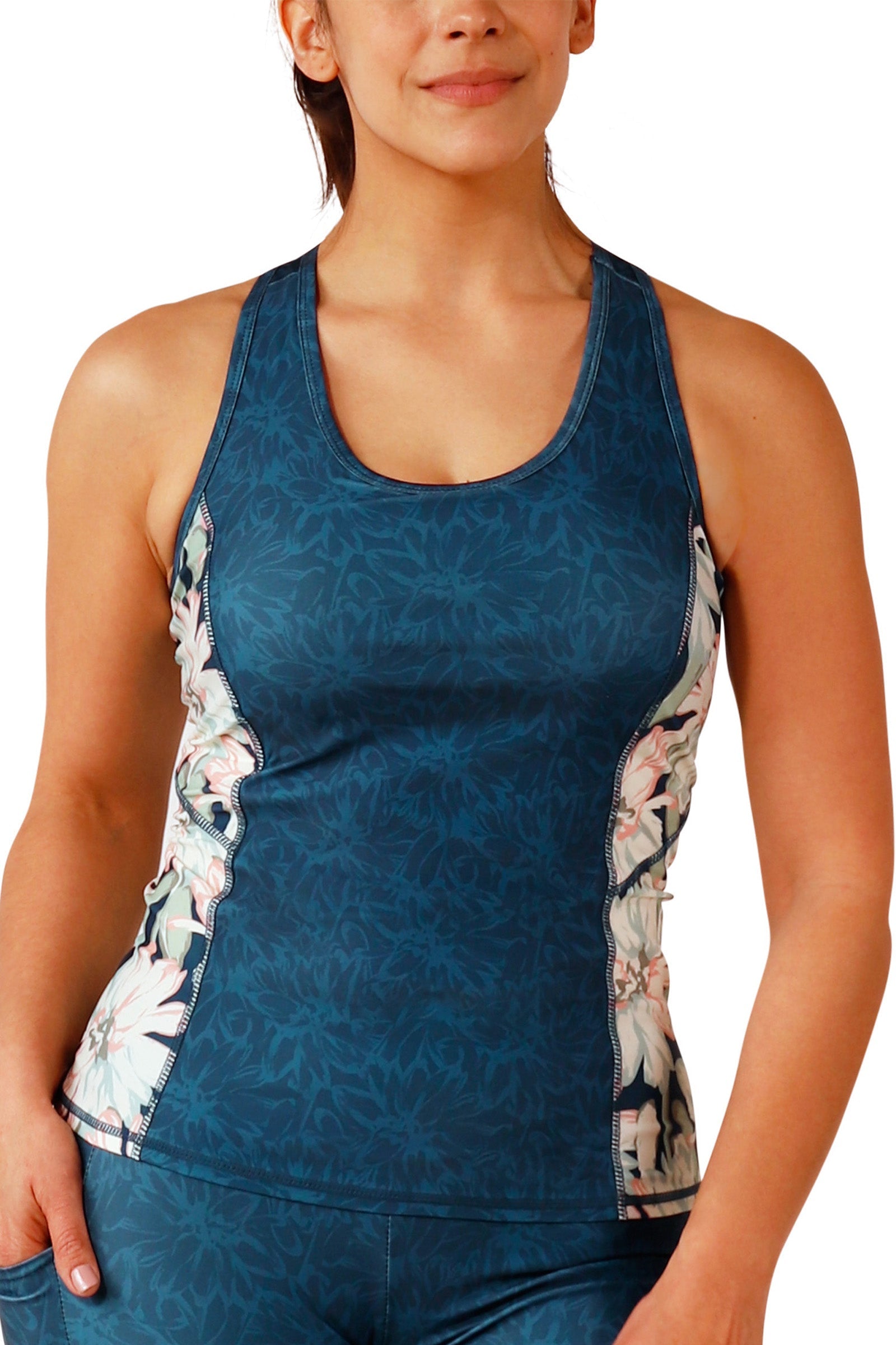 women's racerback swim tank in midnight garden|midnight-garden