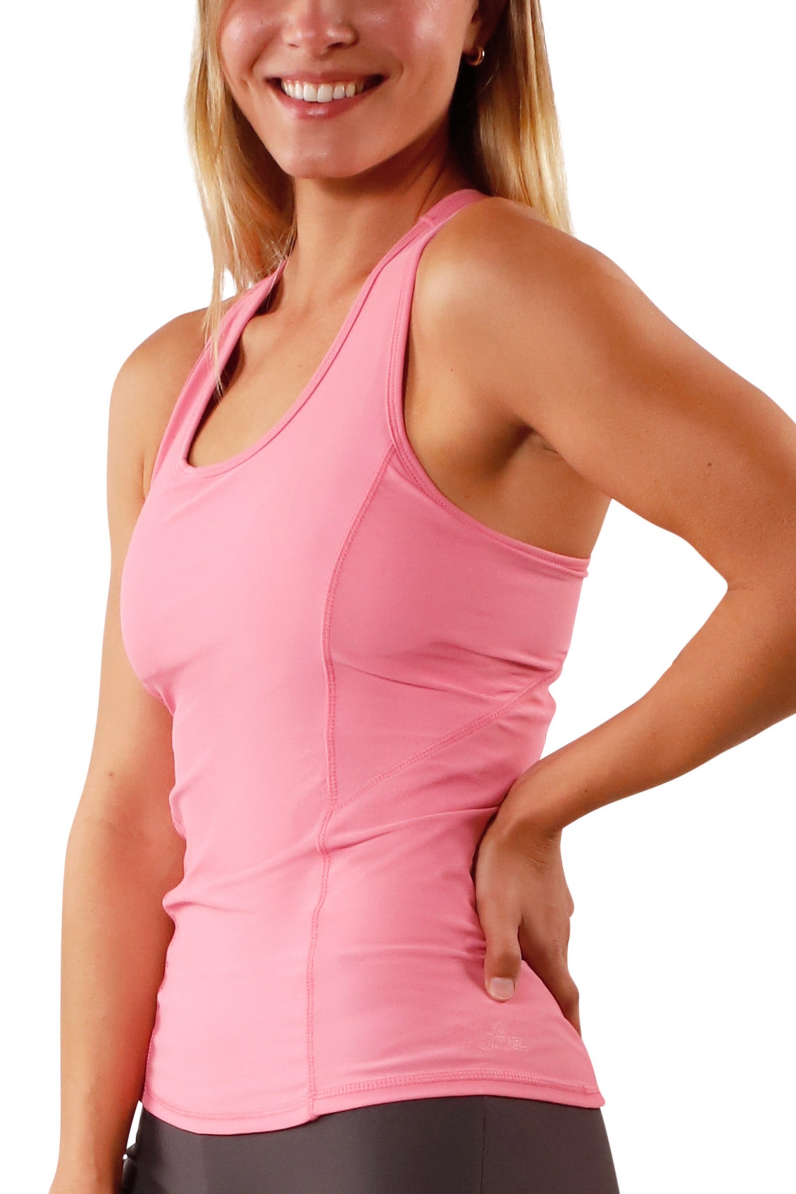 side view of women's swim tank in wild rose|wild-rose