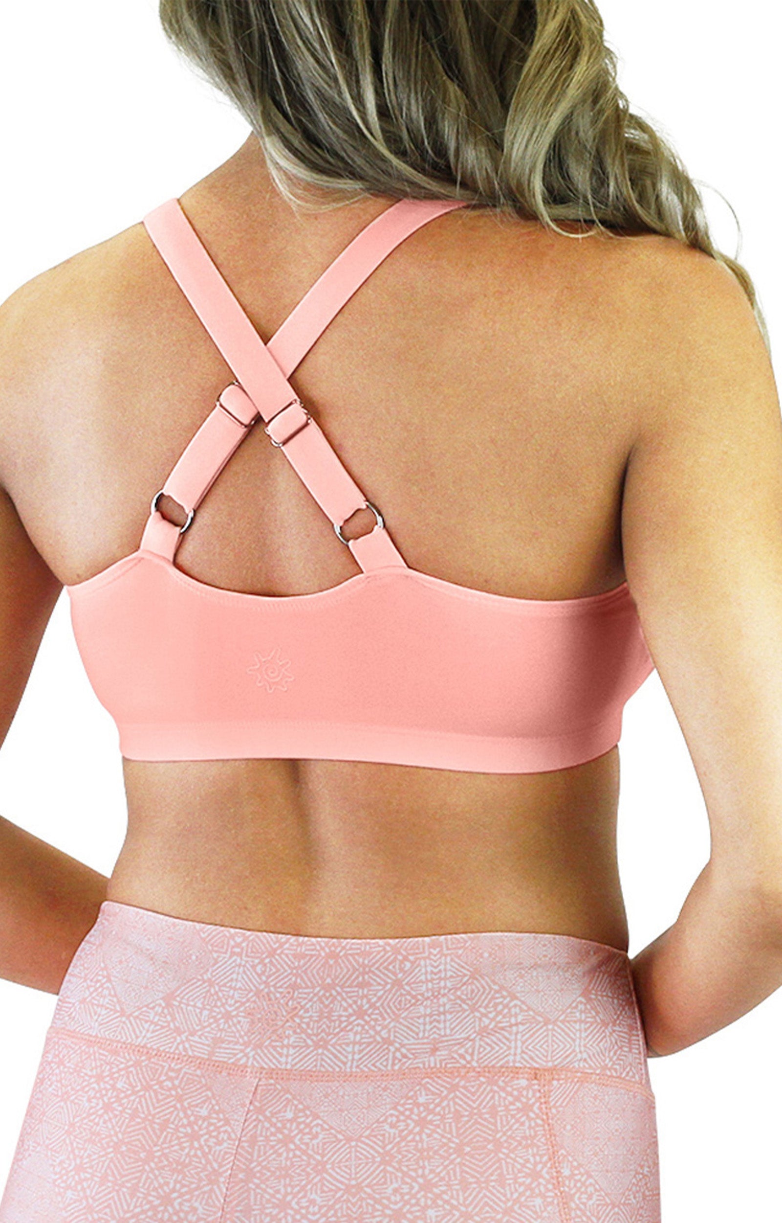 back of the women's adjustable swim bra in apricot|apricot