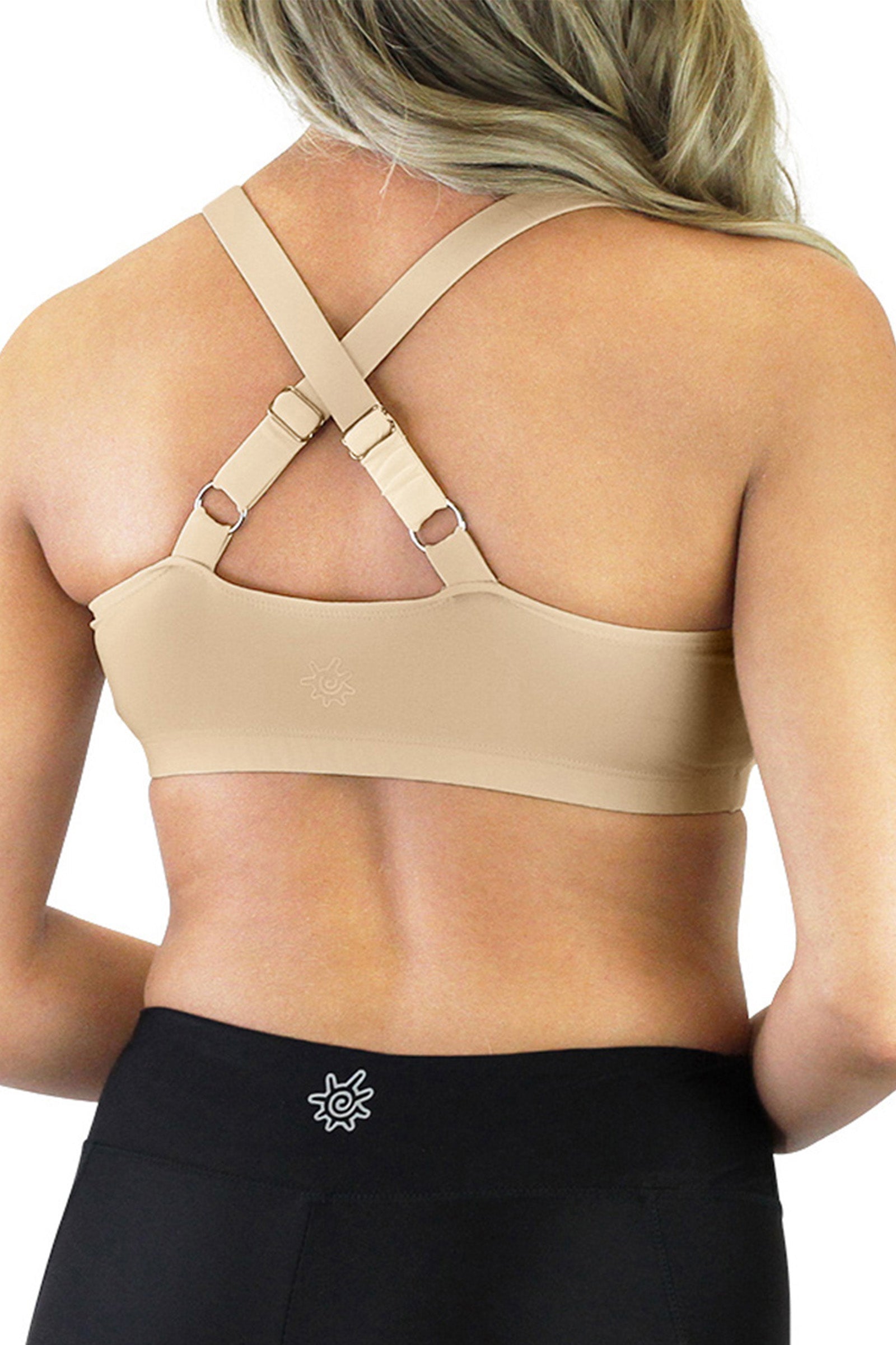 back of the women's adjustable swim bra in beige|beige