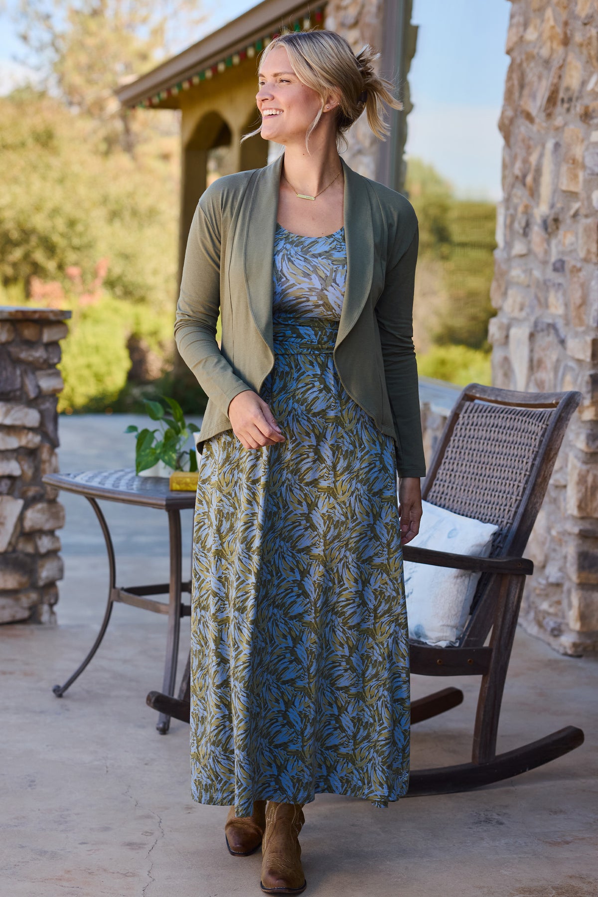 Women's Scoop Neck Maxi Dress with Pockets