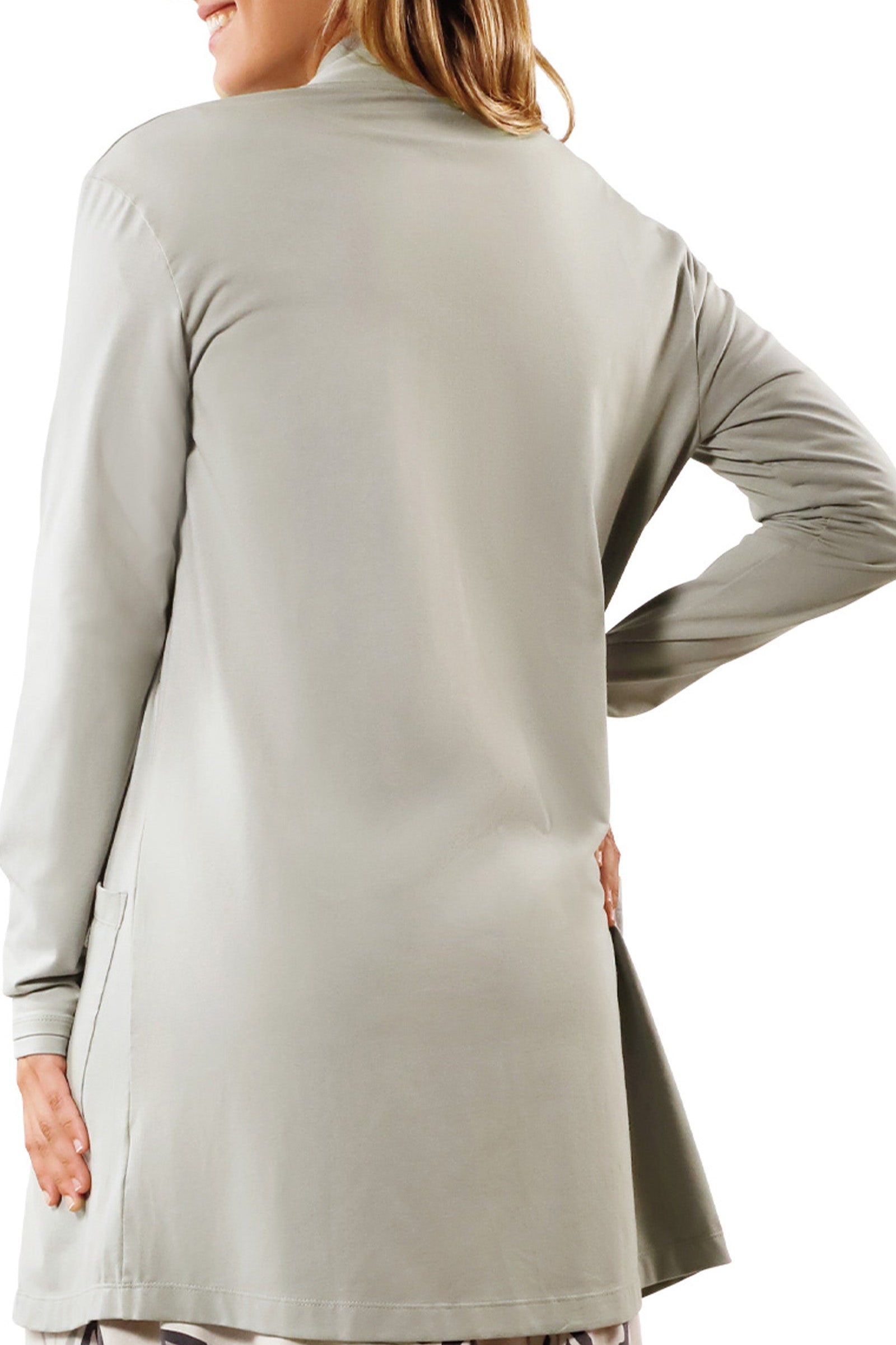 back view of womens everyday sun layer in agave|agave