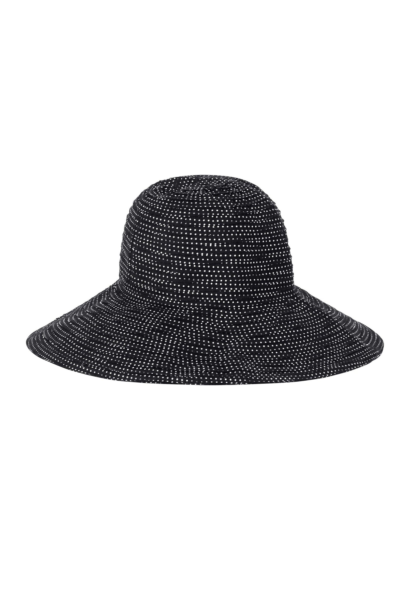 women's wide brim dot hat in black|black