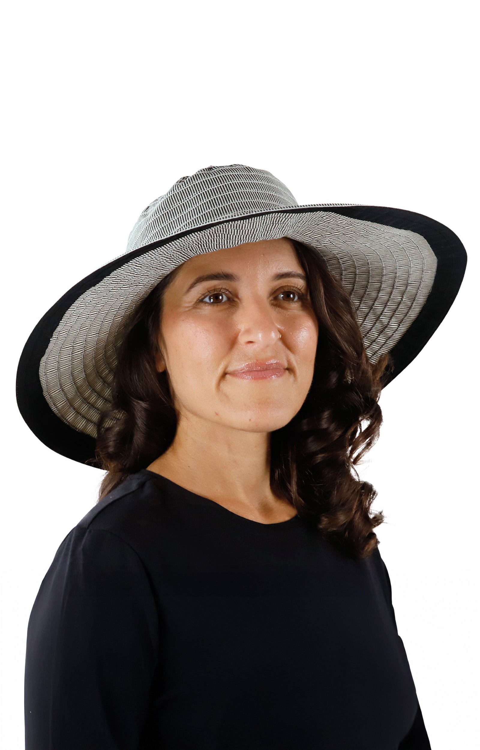 woman in black pacifica hat|black