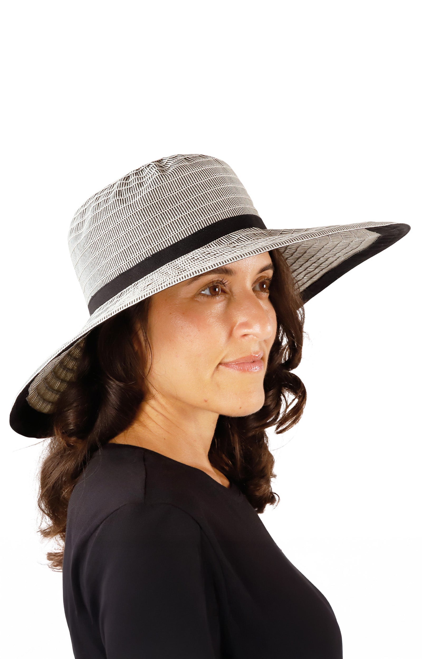 woman in black pacifica hat|black