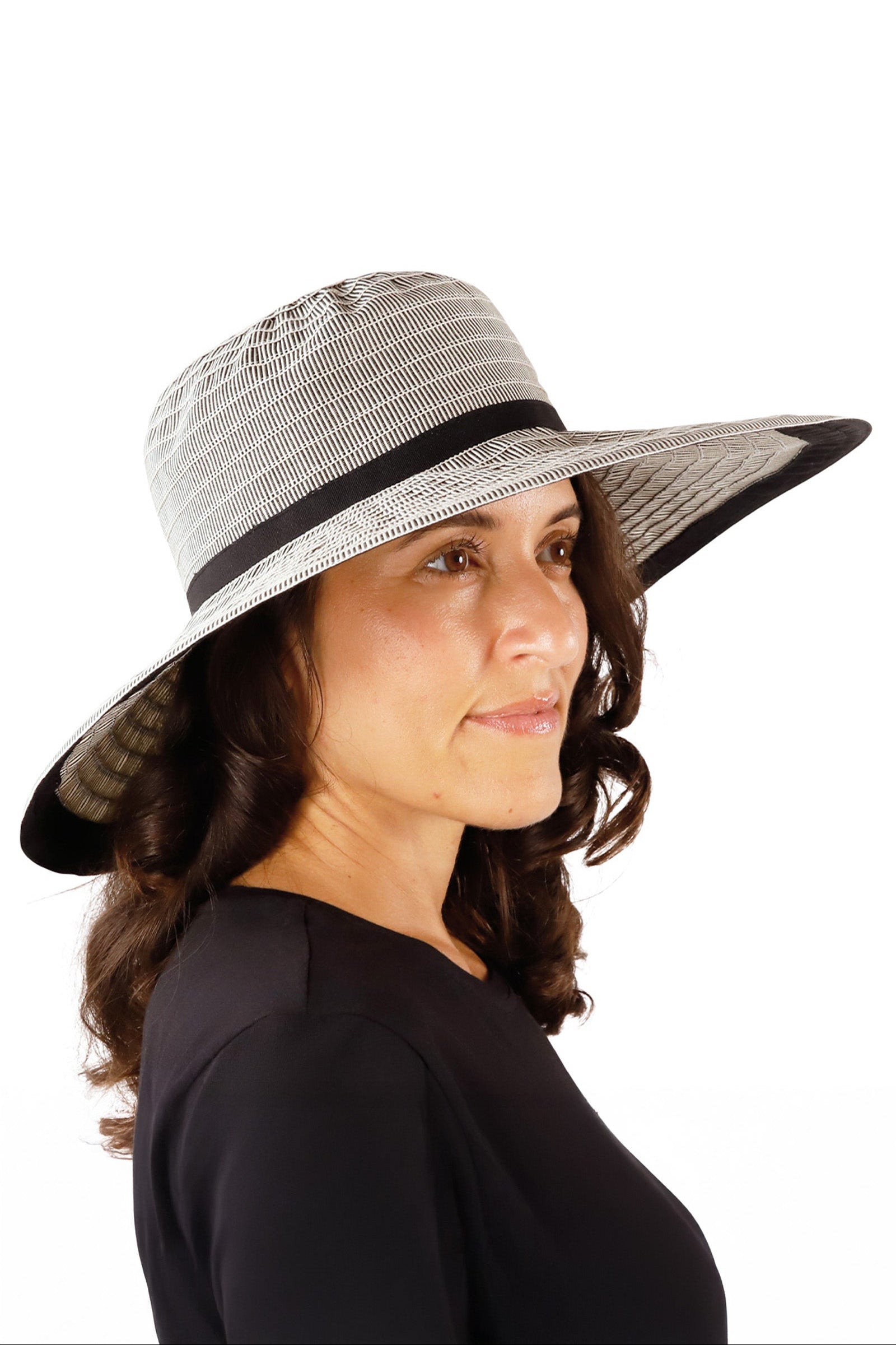 woman in black pacifica hat|black