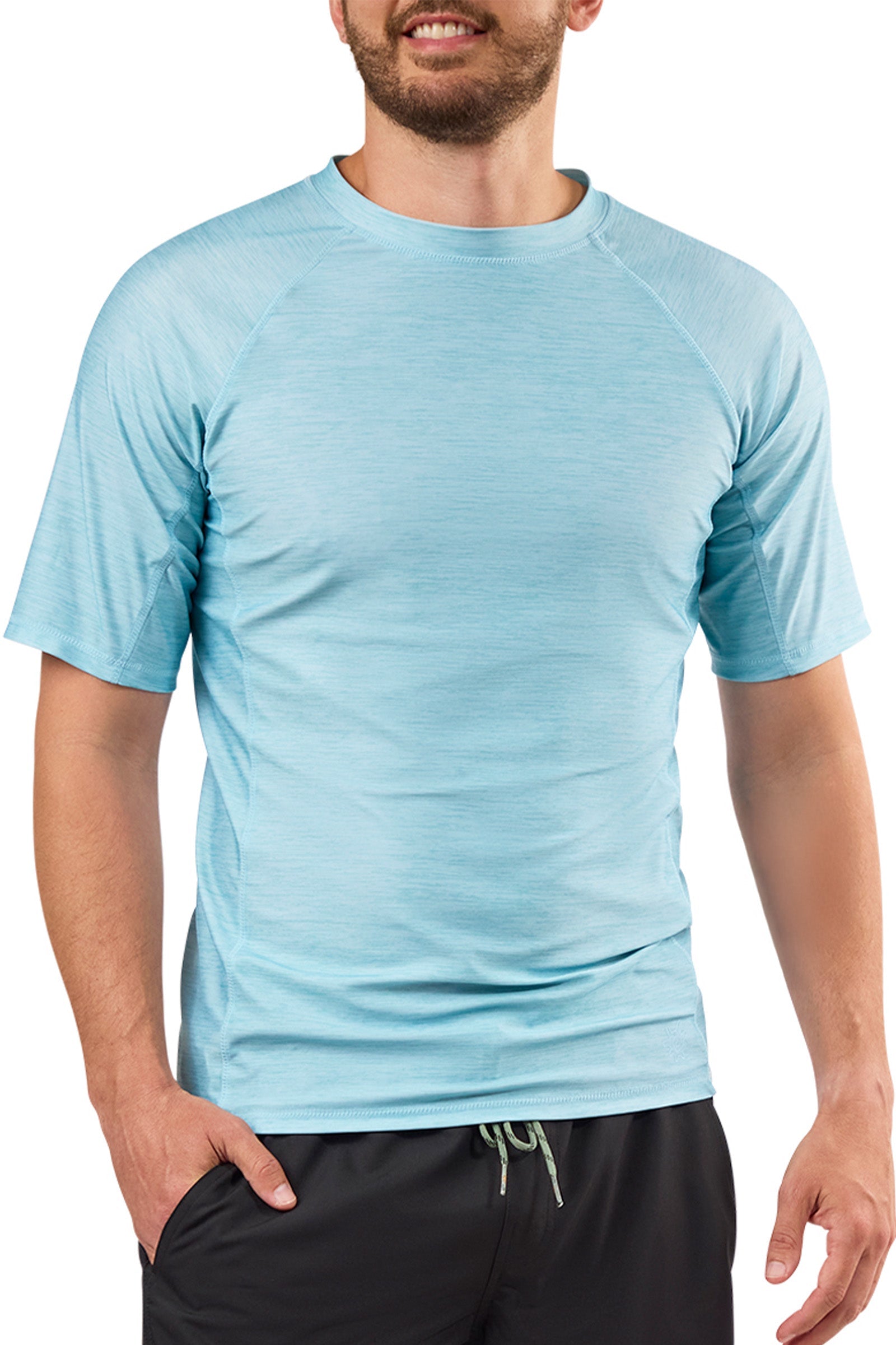 mens short sleeve crew sun & swim shirt|aquamarine-jaspe