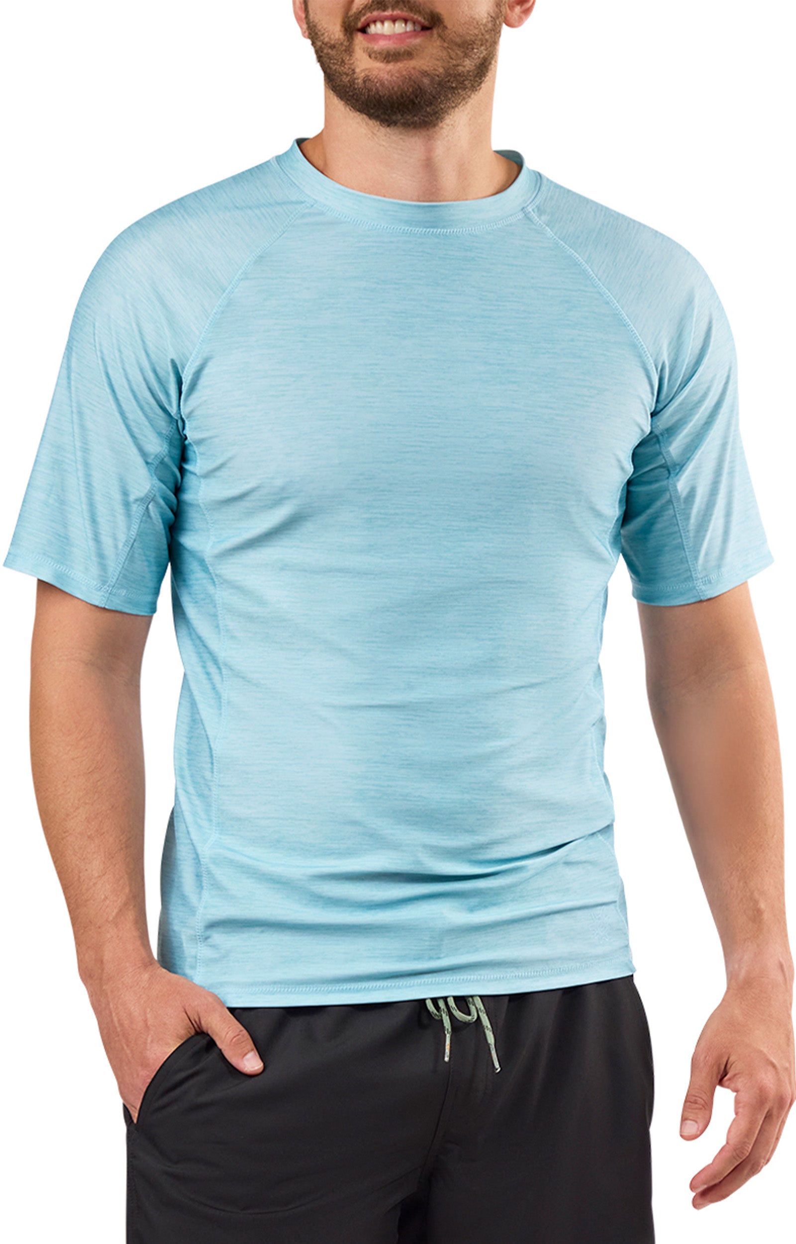 mens short sleeve crew sun & swim shirt|aquamarine-jaspe