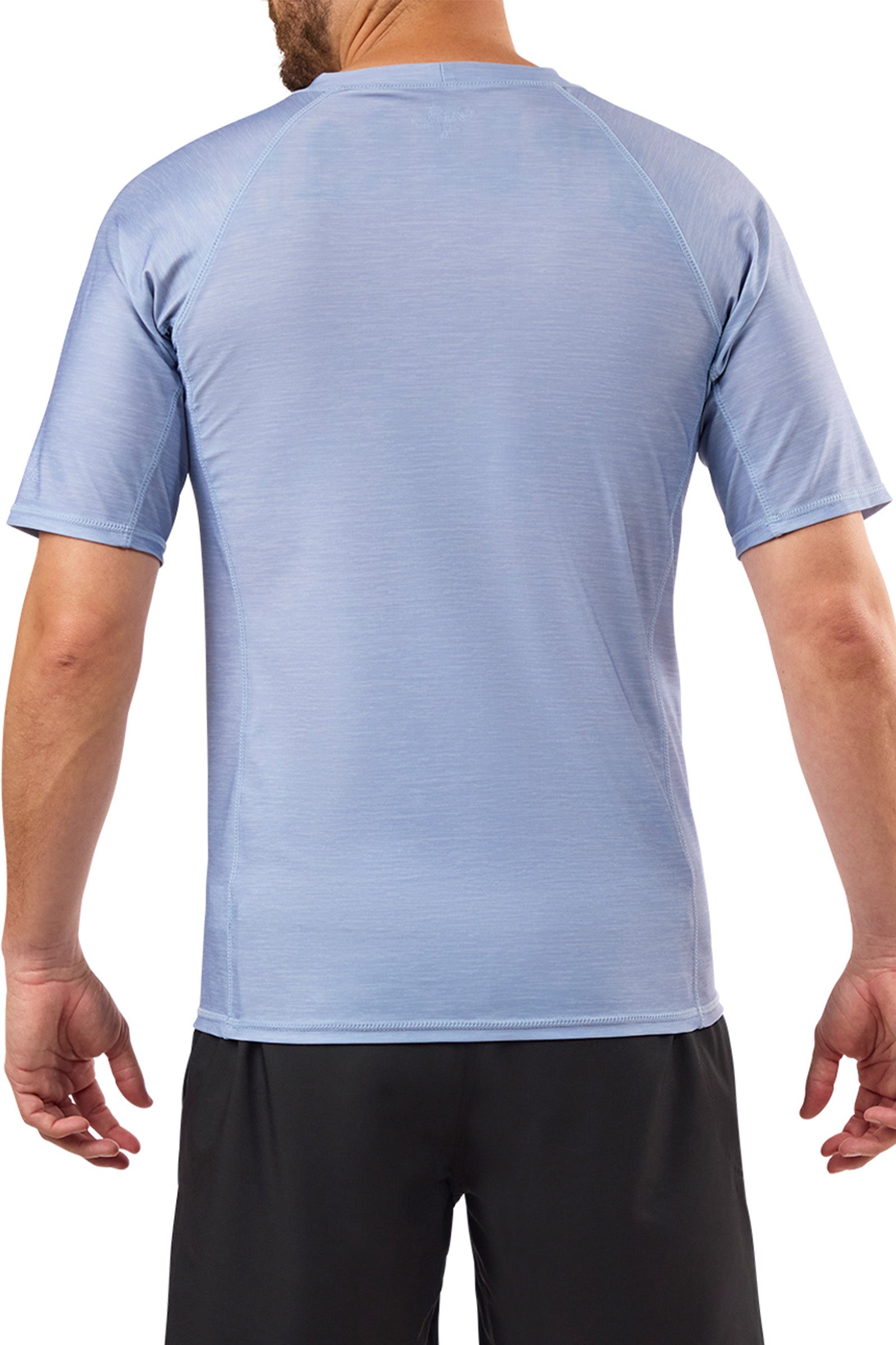back view of mens short sleeve crew sun & swim shirt|coastal-jaspe