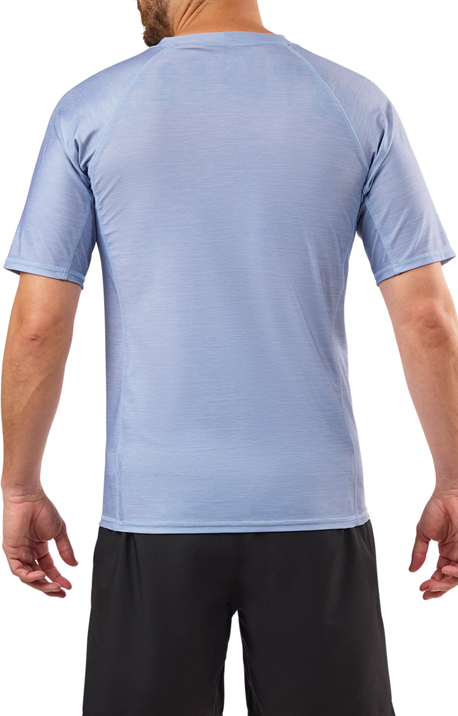 back view of mens short sleeve crew sun & swim shirt|coastal-jaspe