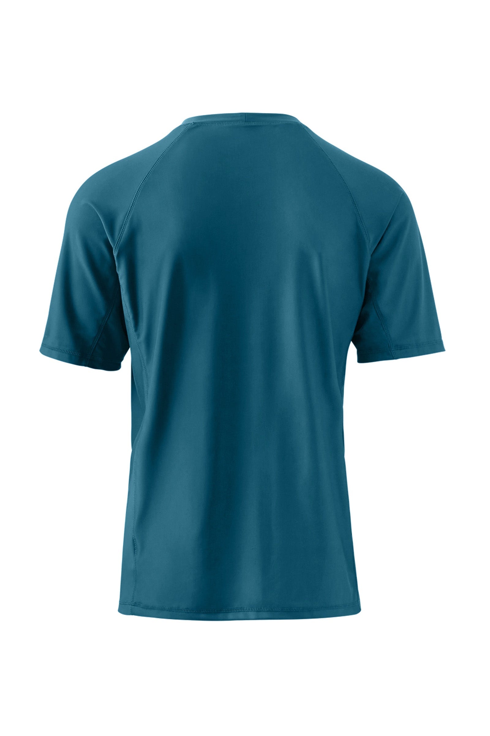 side view of the men's short sleeve swim shirt in dark teal|dark-teal