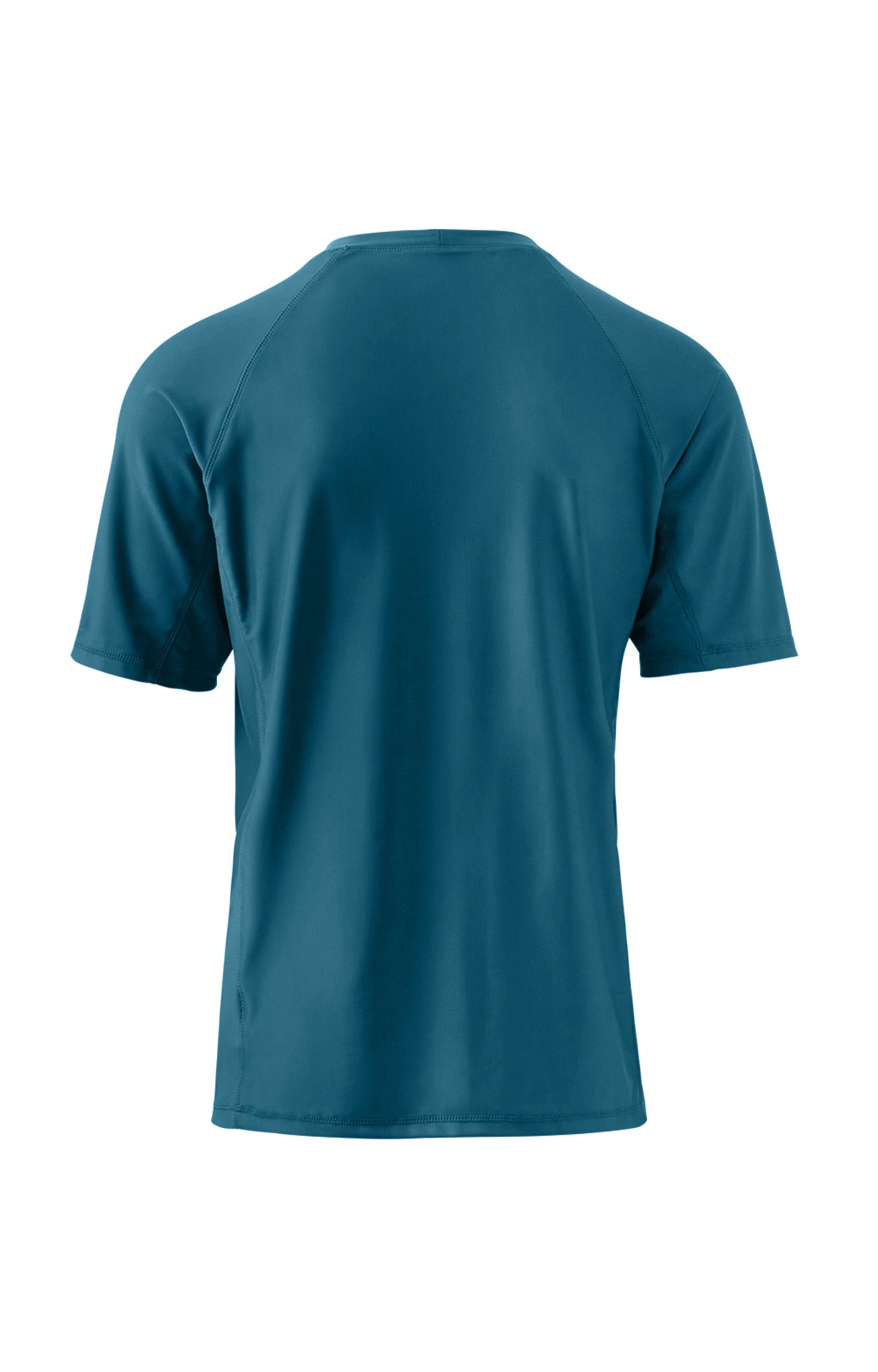 side view of the men's short sleeve swim shirt in dark teal|dark-teal