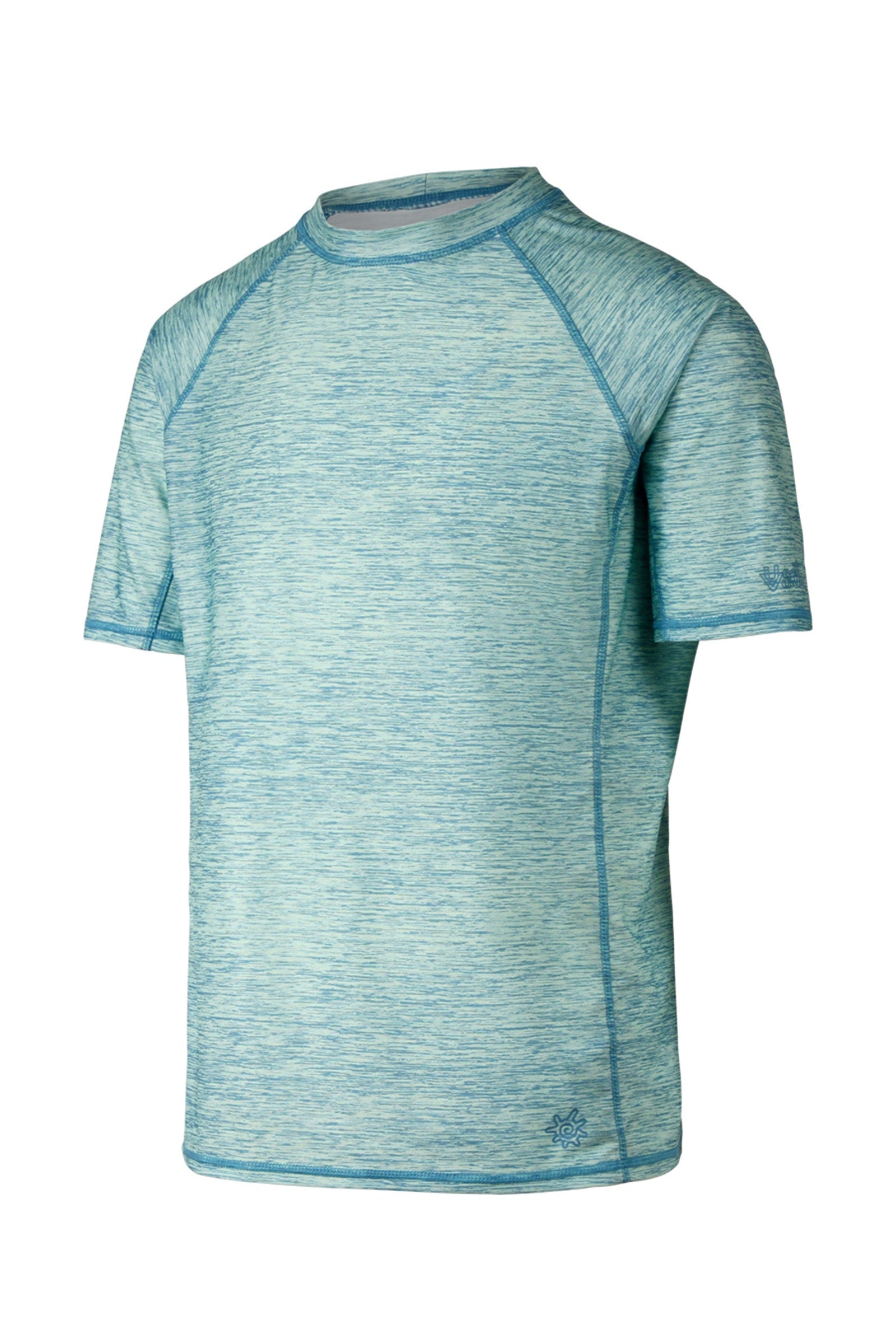 side view of the men's short sleeve swim shirt in lagoon jaspe|lagoon-jaspe