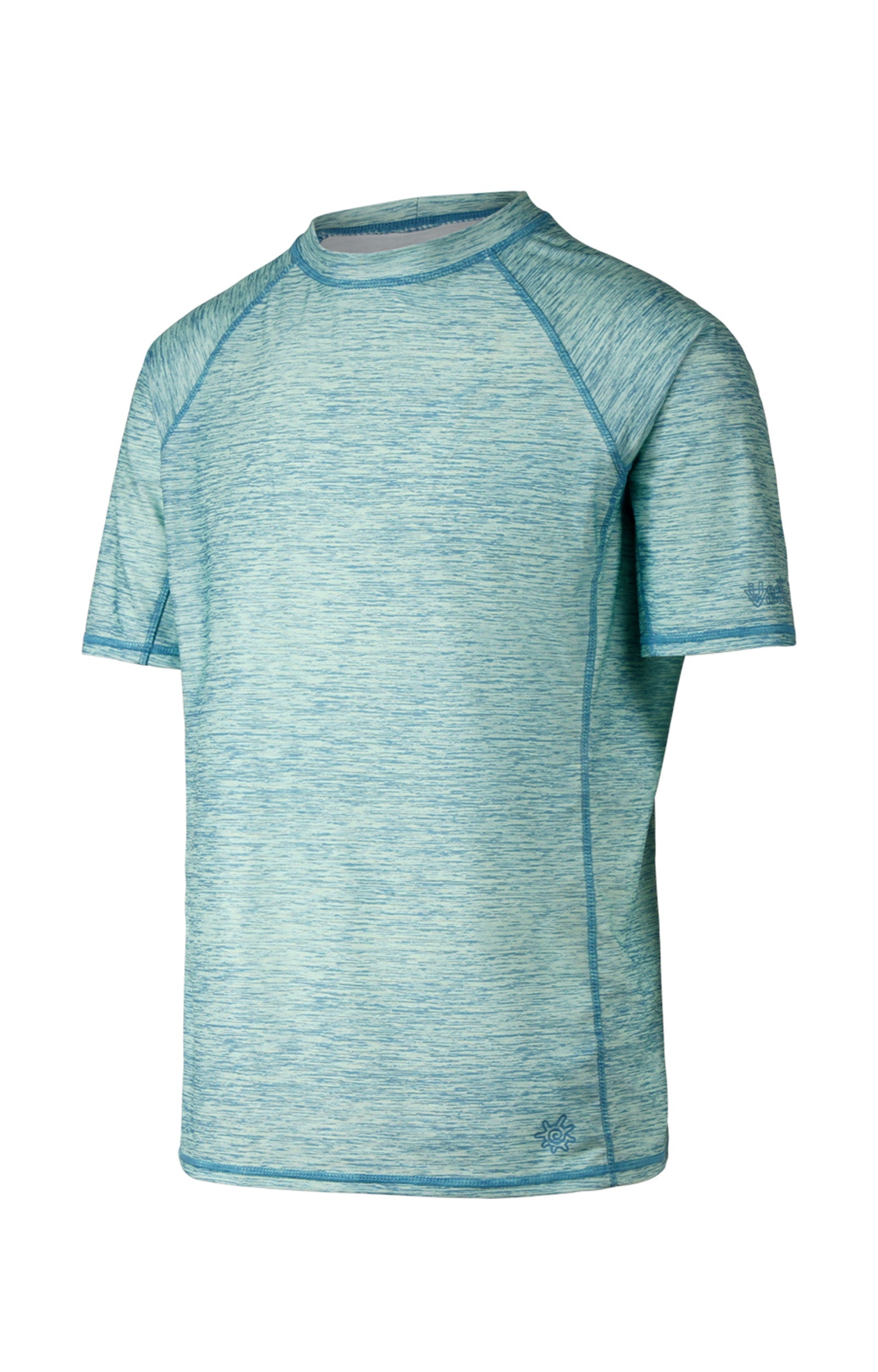 side view of the men's short sleeve swim shirt in lagoon jaspe|lagoon-jaspe