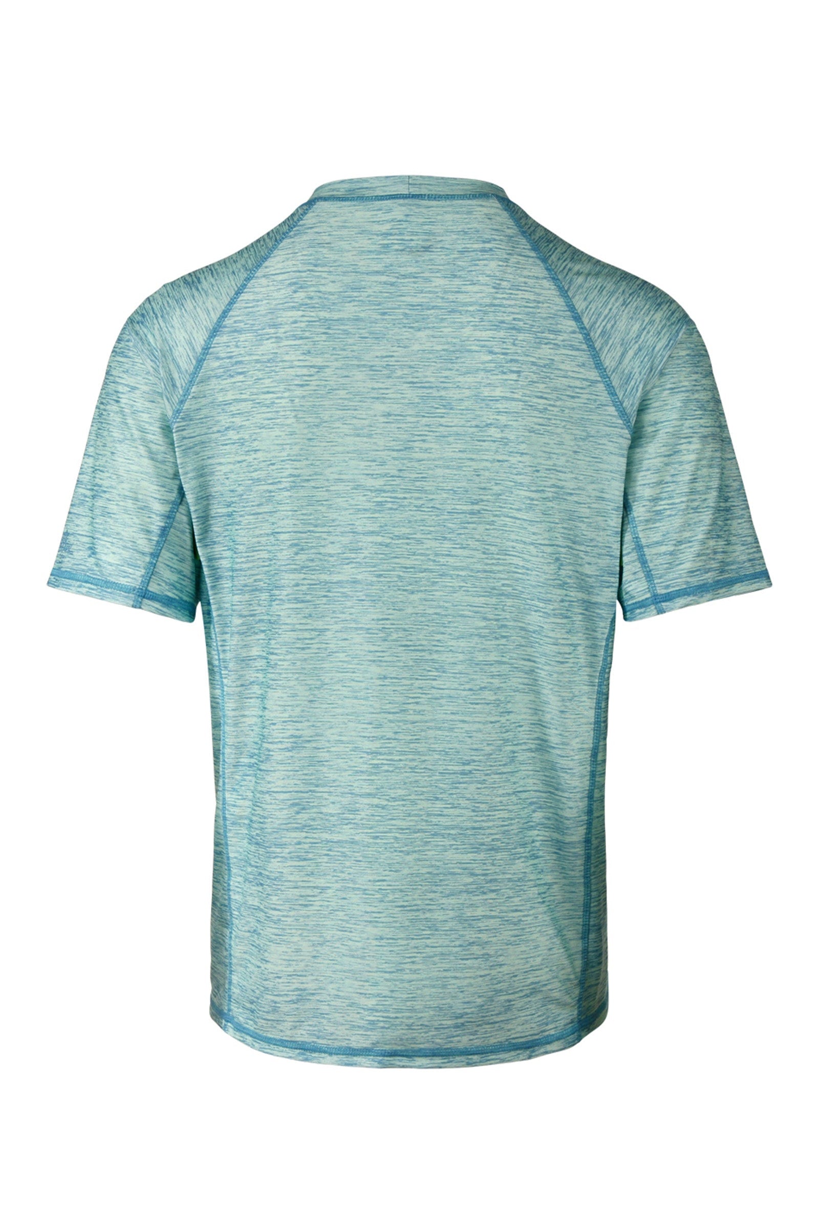 back view of the men's short sleeve swim shirt in lagoon jaspe|lagoon-jaspe