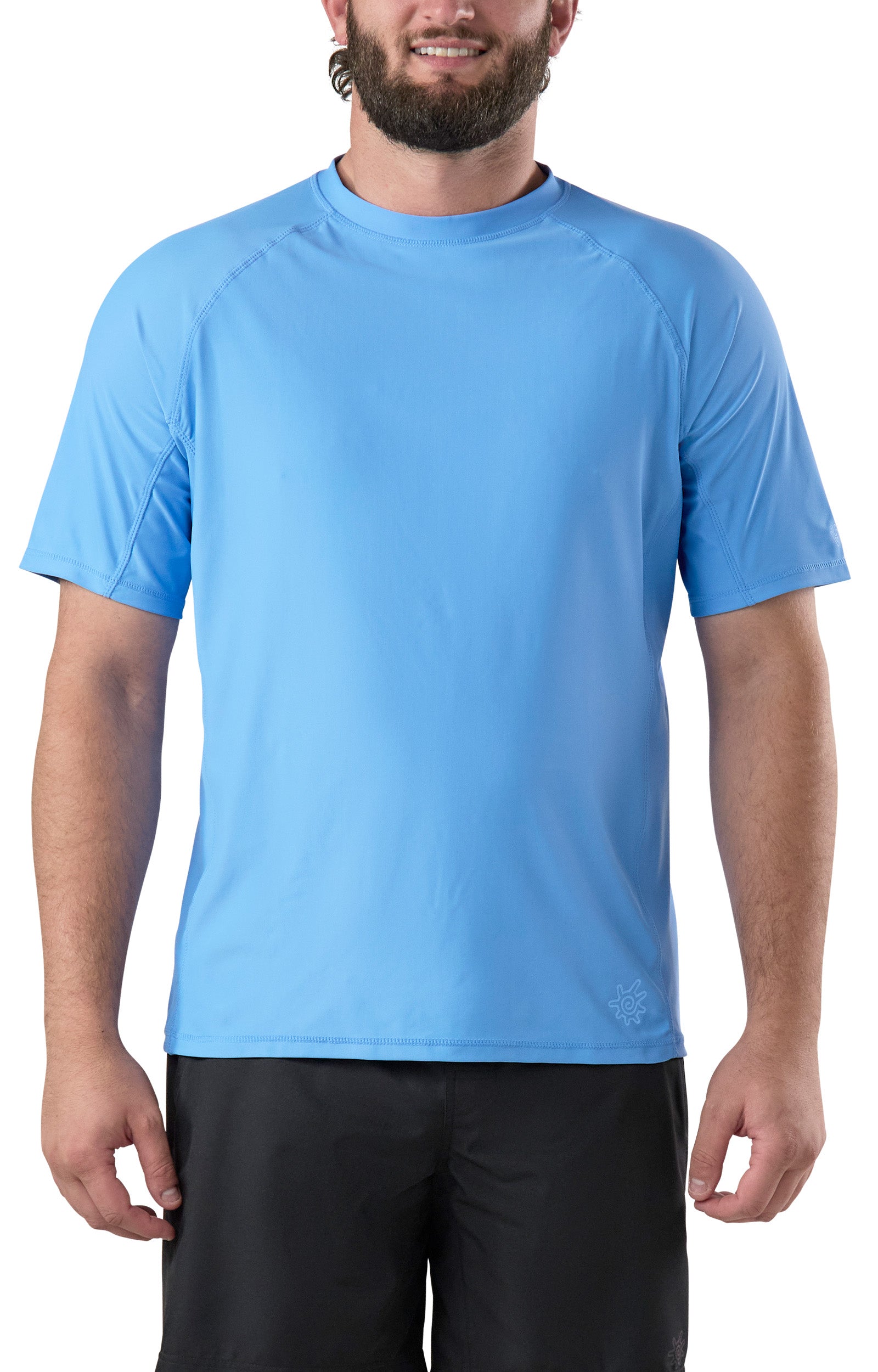 men's short sleeve swim shirt in light blue|light-blue