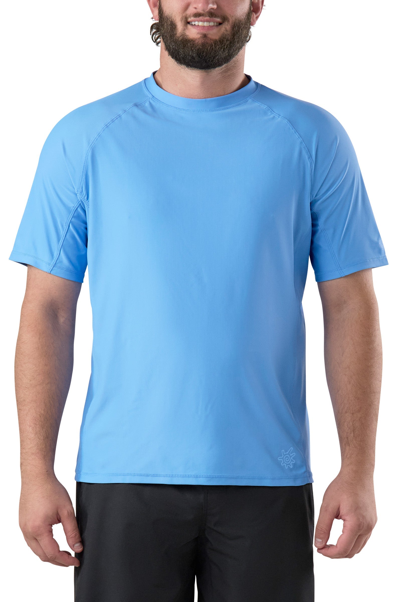 men's short sleeve swim shirt in light blue|light-blue