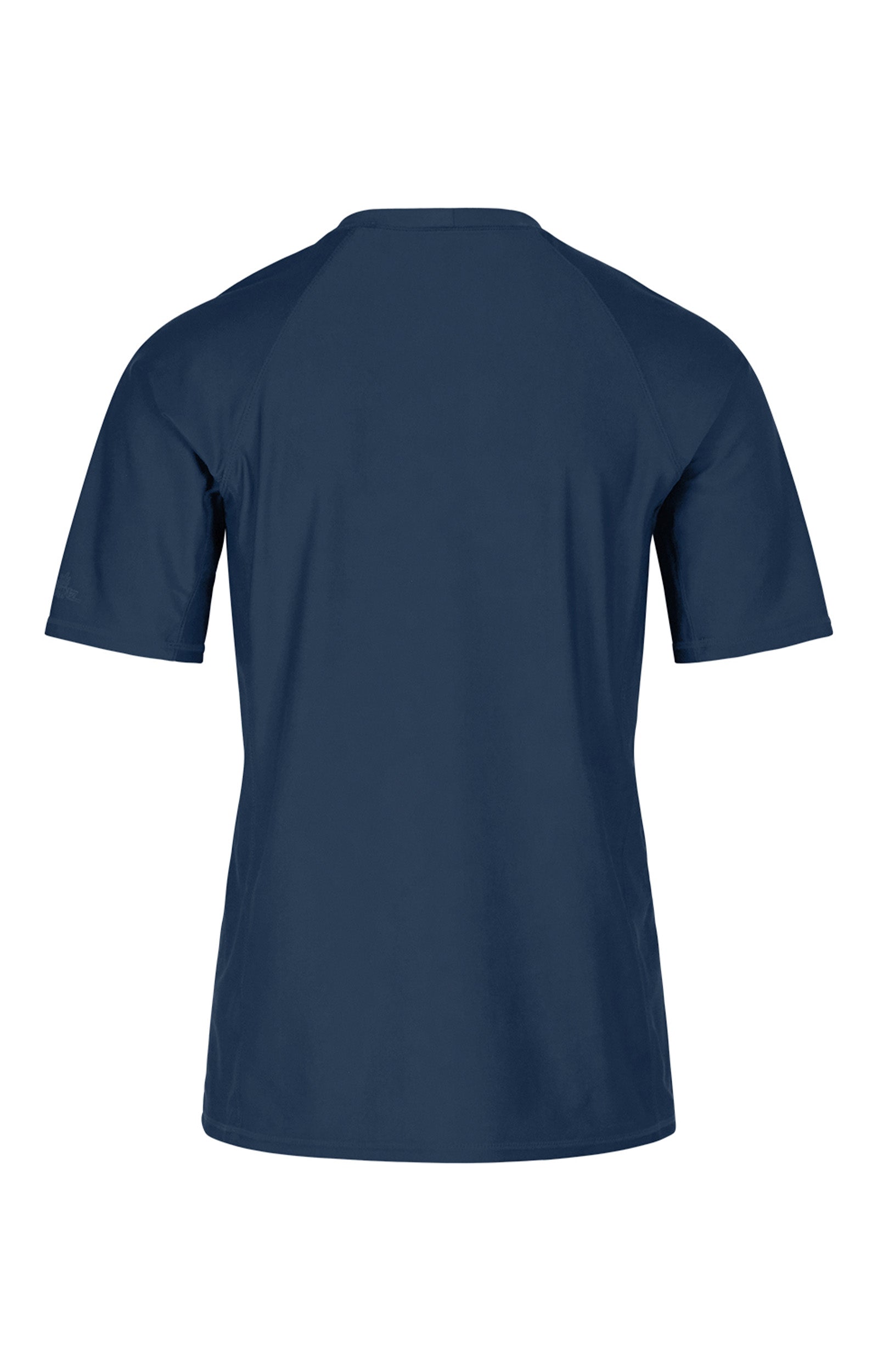 back view of the men's short sleeve swim shirt in midnight|midnight