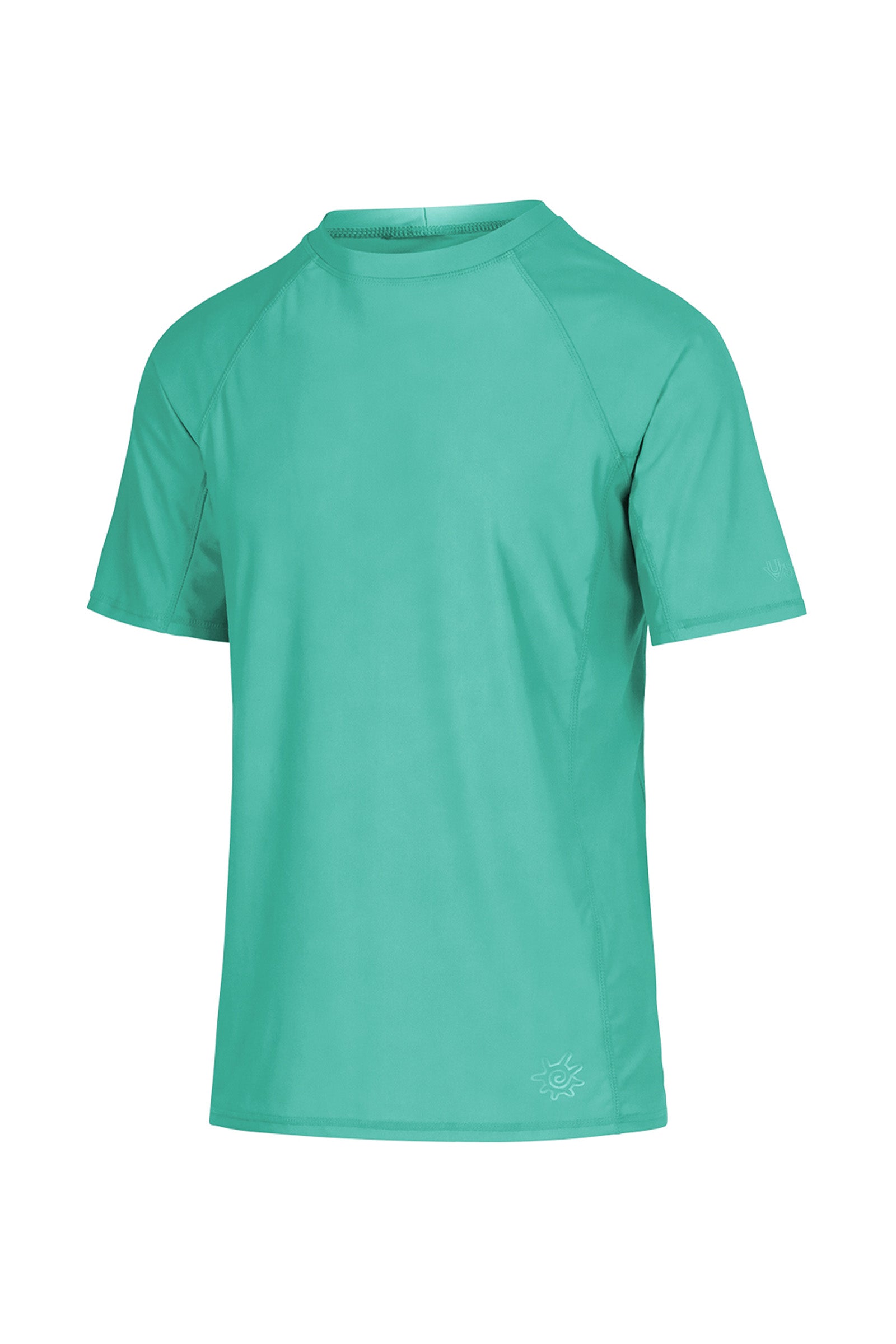 side view of the men's short sleeve swim shirt in mint