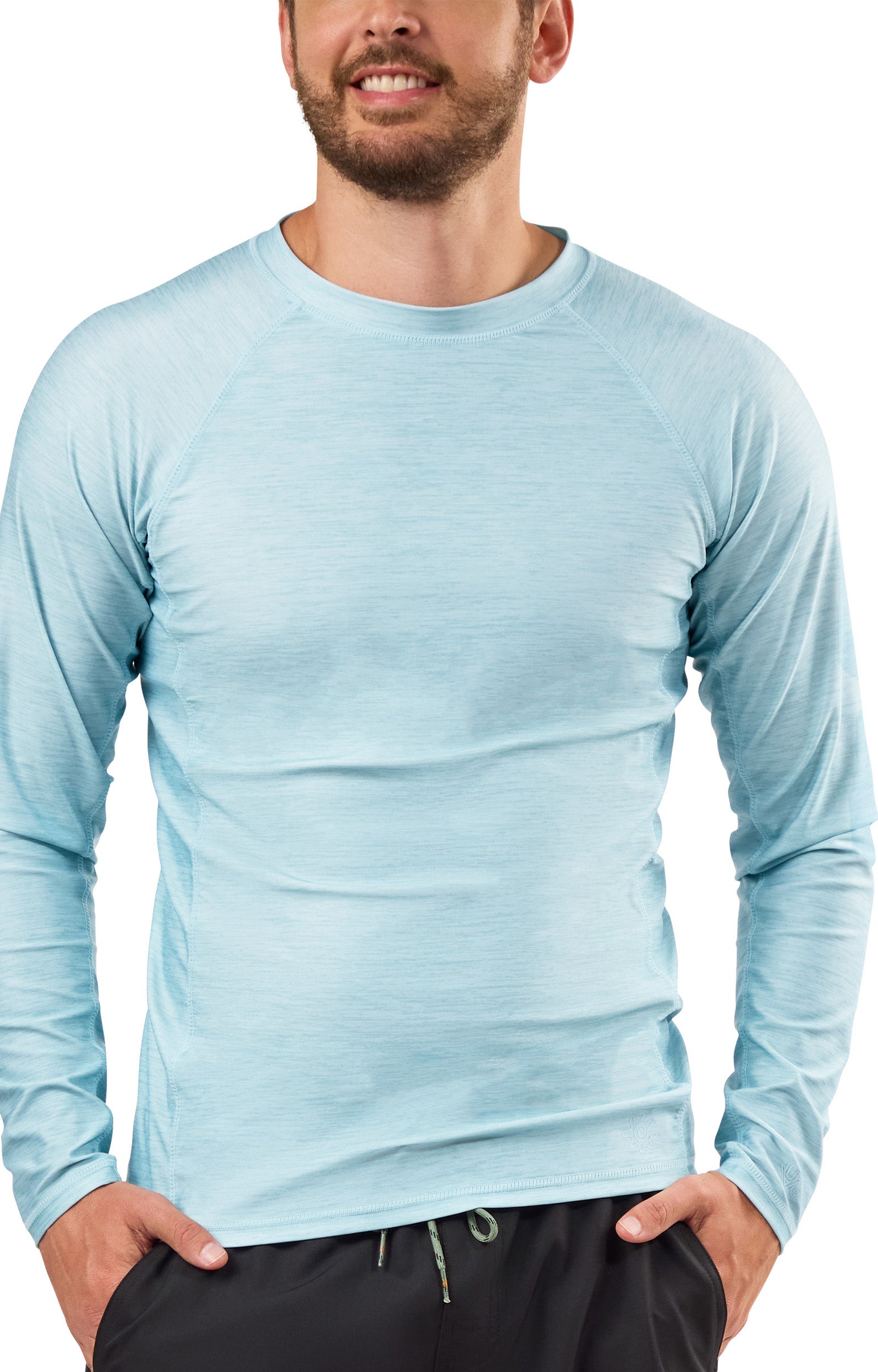 mens long sleeve crew sun & swim shirt|aquamarine-jaspe