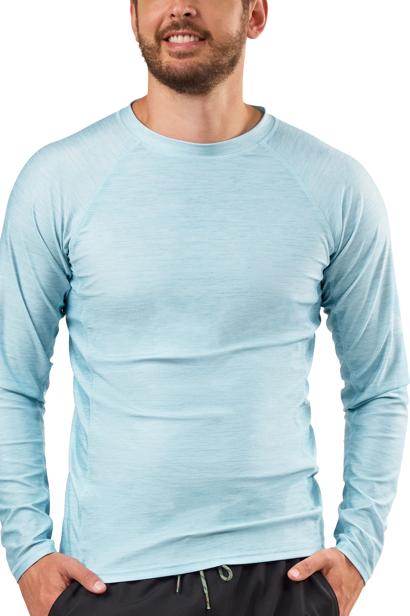 mens long sleeve crew sun & swim shirt|aquamarine-jaspe