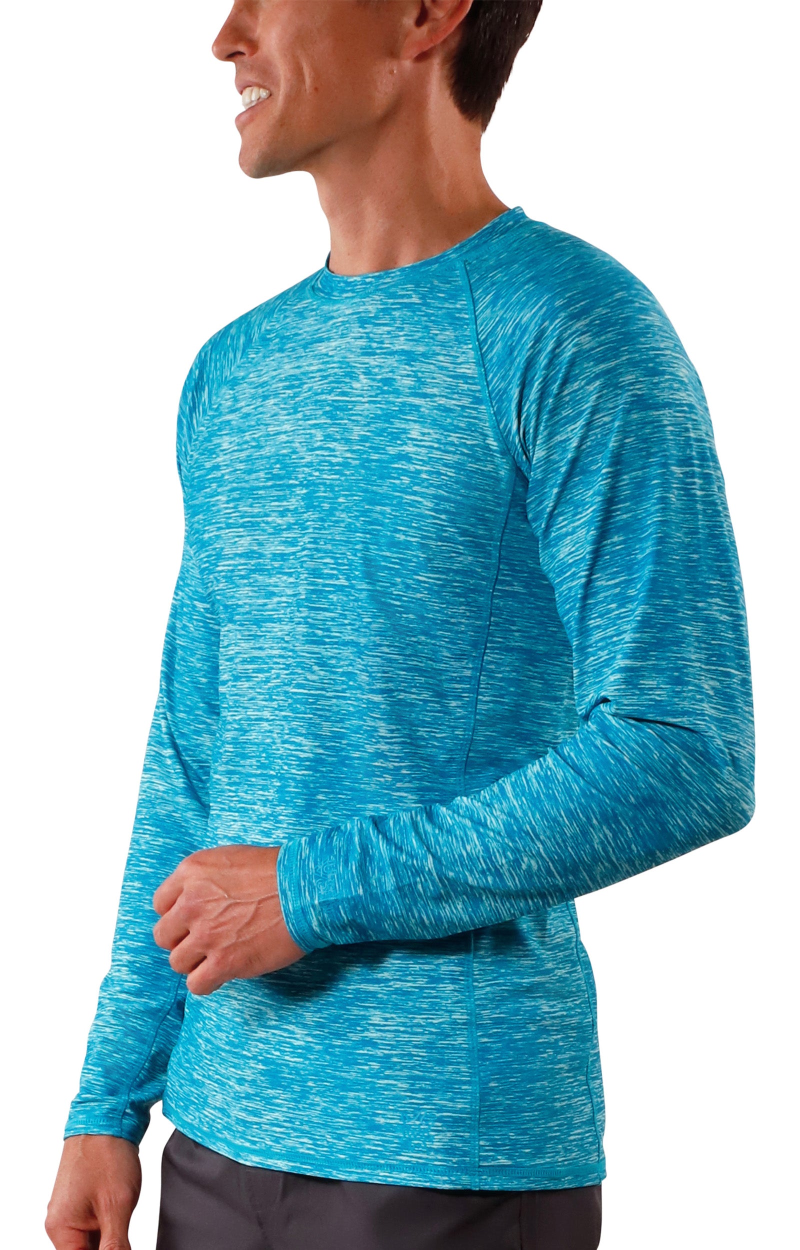 UV Skinz's men's long sleeve crew swim shirt in caribbean jaspe|caribbean-jaspe