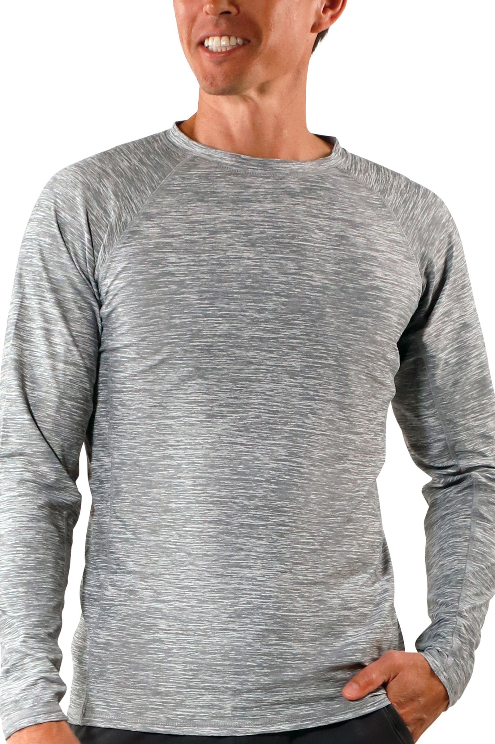 Men's long sleeve crew swim shirt in cool grey jaspe|cool-grey-jaspe