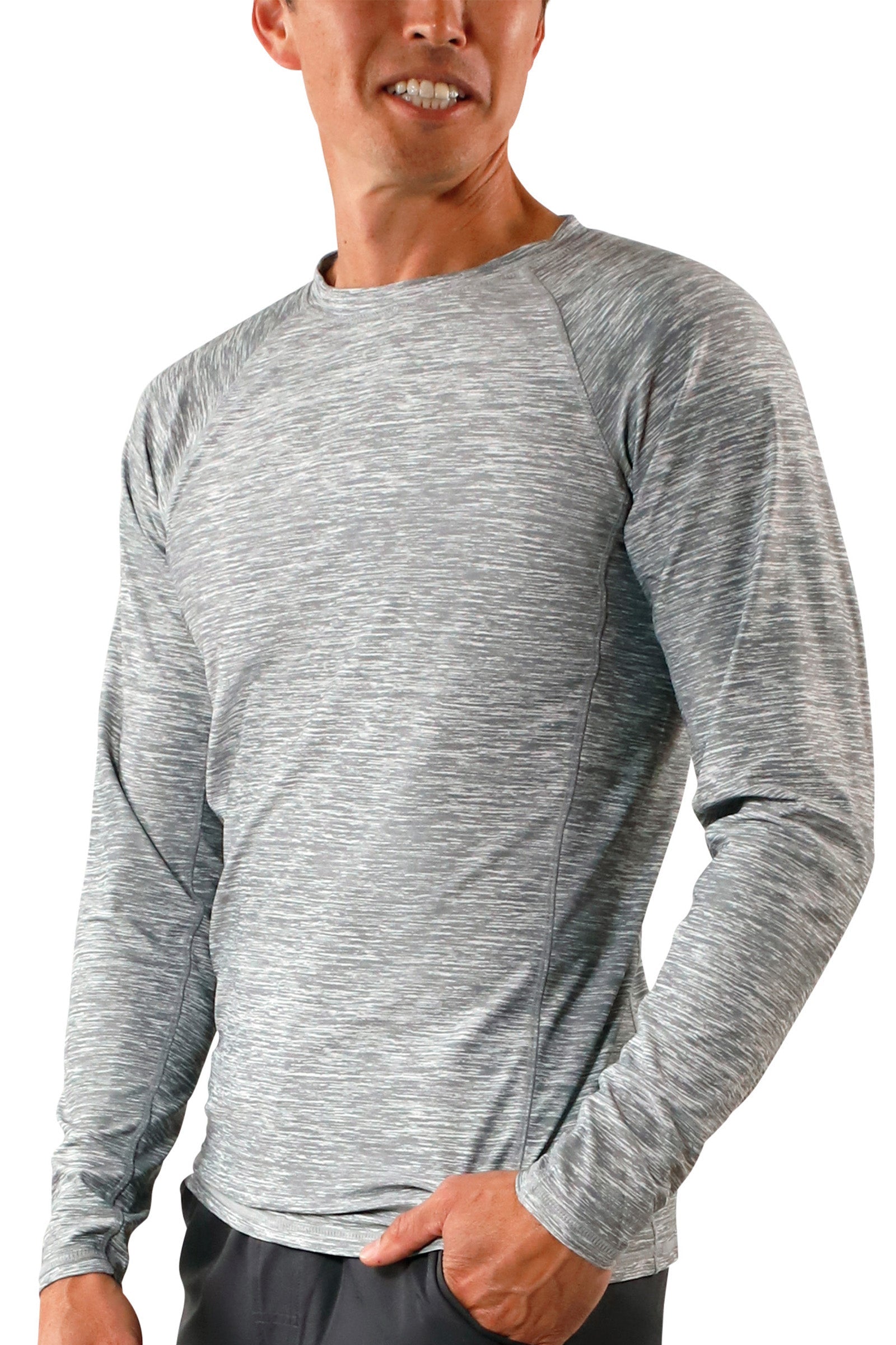 Men's long sleeve crew swim shirt in cool grey jaspe|cool-grey-jaspe