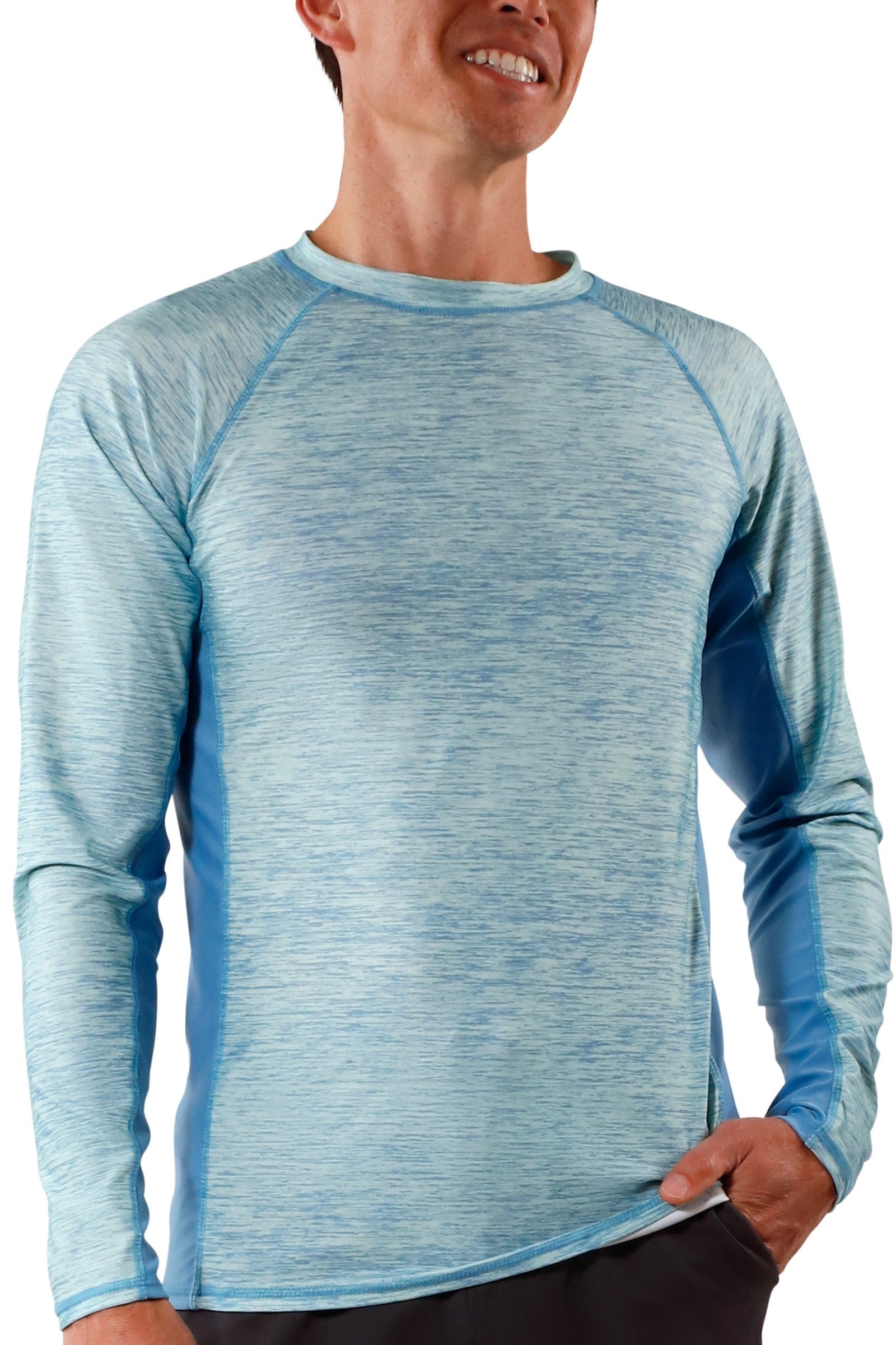 men's long sleeve crew swim shirt in lagoon jaspe|lagoon-jaspe-lagoon