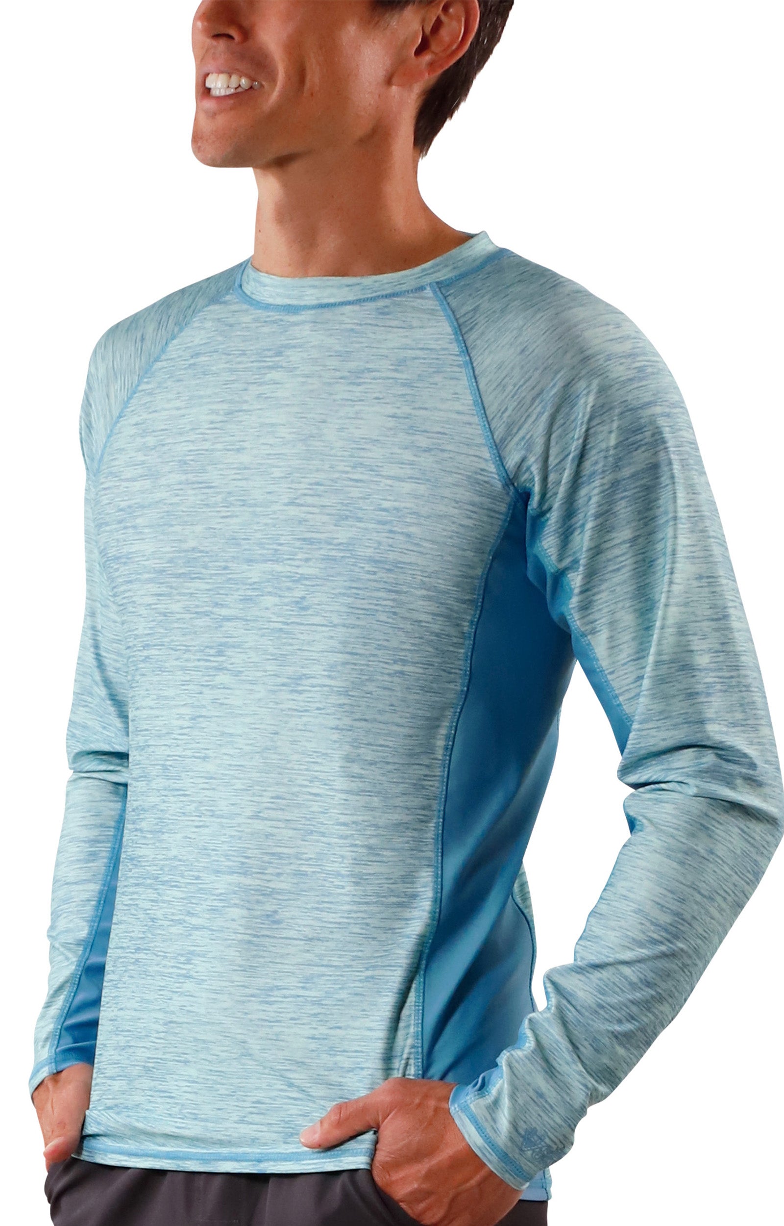 men's long sleeve crew swim shirt in lagoon jaspe|lagoon-jaspe-lagoon