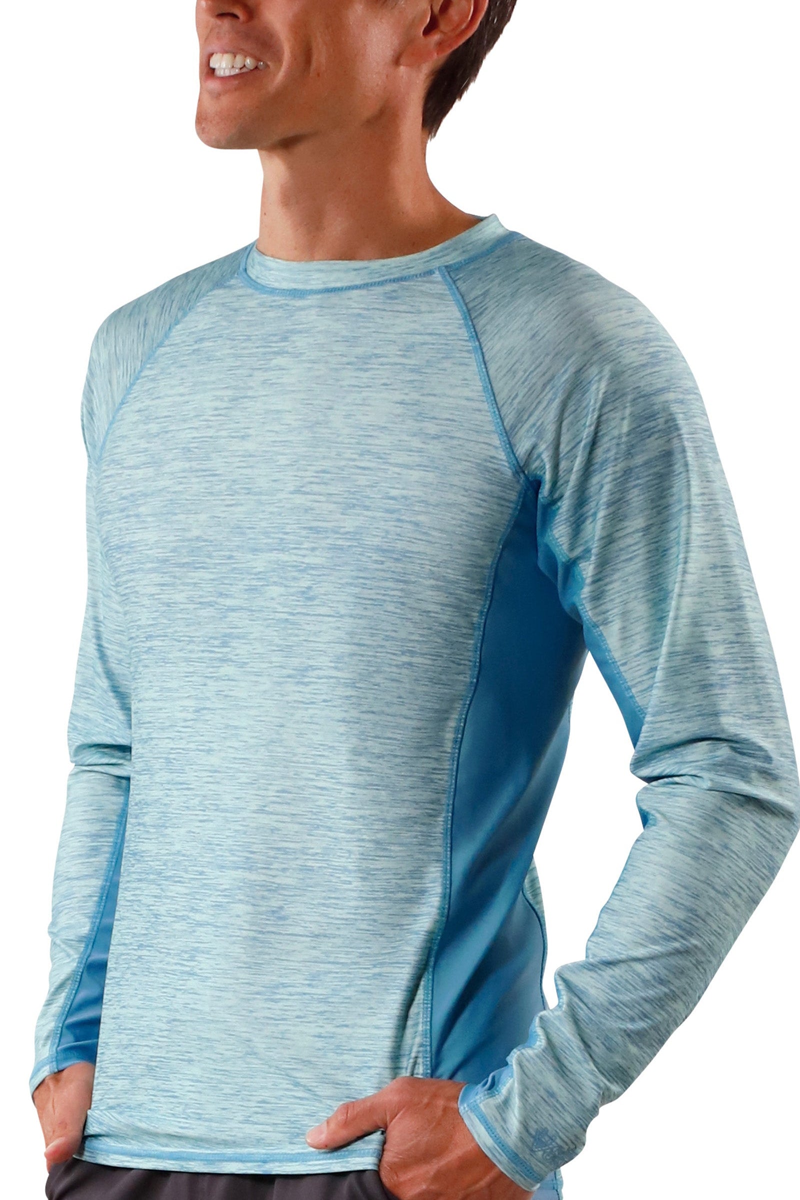 men's long sleeve crew swim shirt in lagoon jaspe|lagoon-jaspe-lagoon