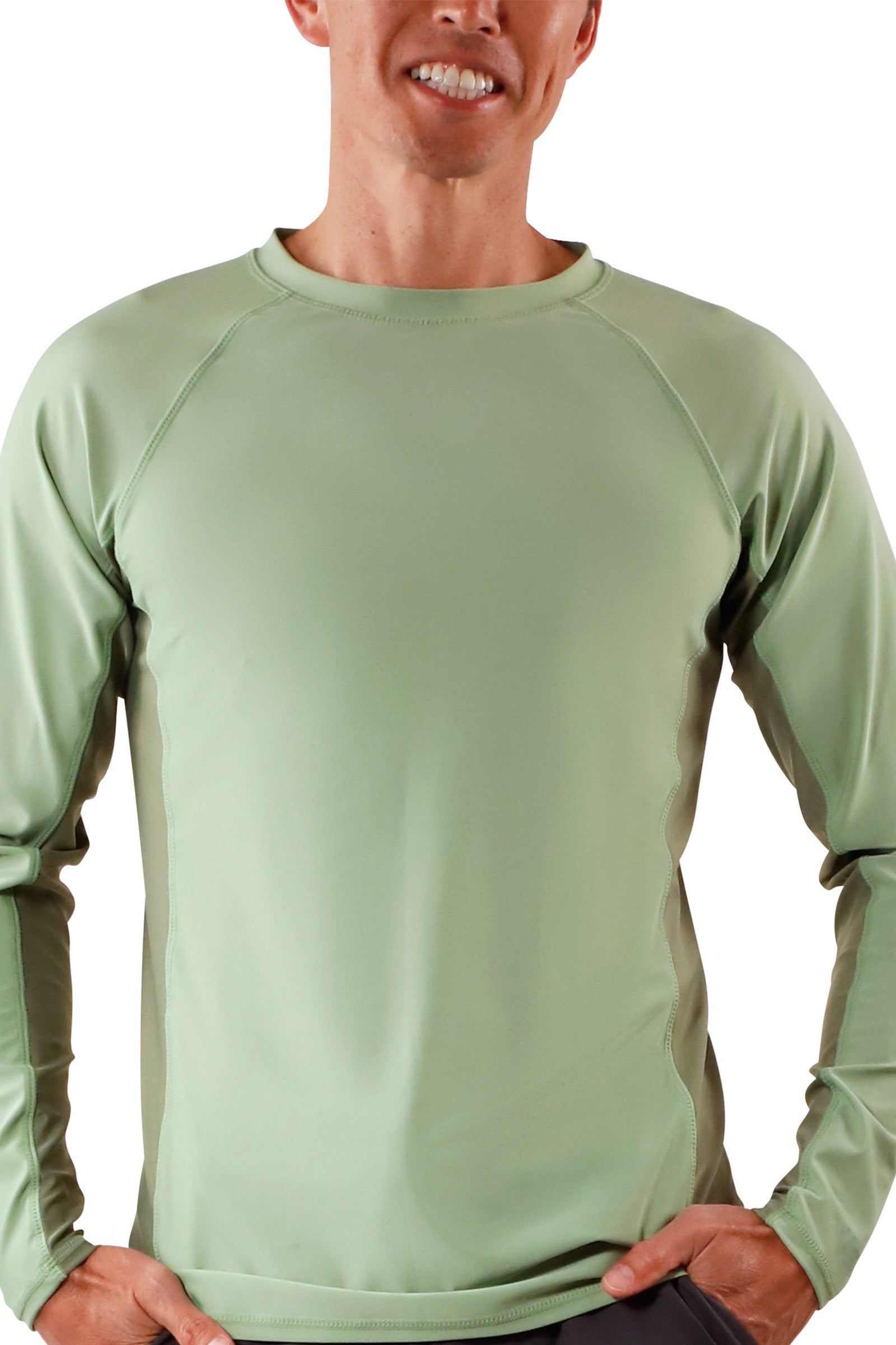 men's long sleeve crew swim shirt in sage washed olive|sage-washed-olive