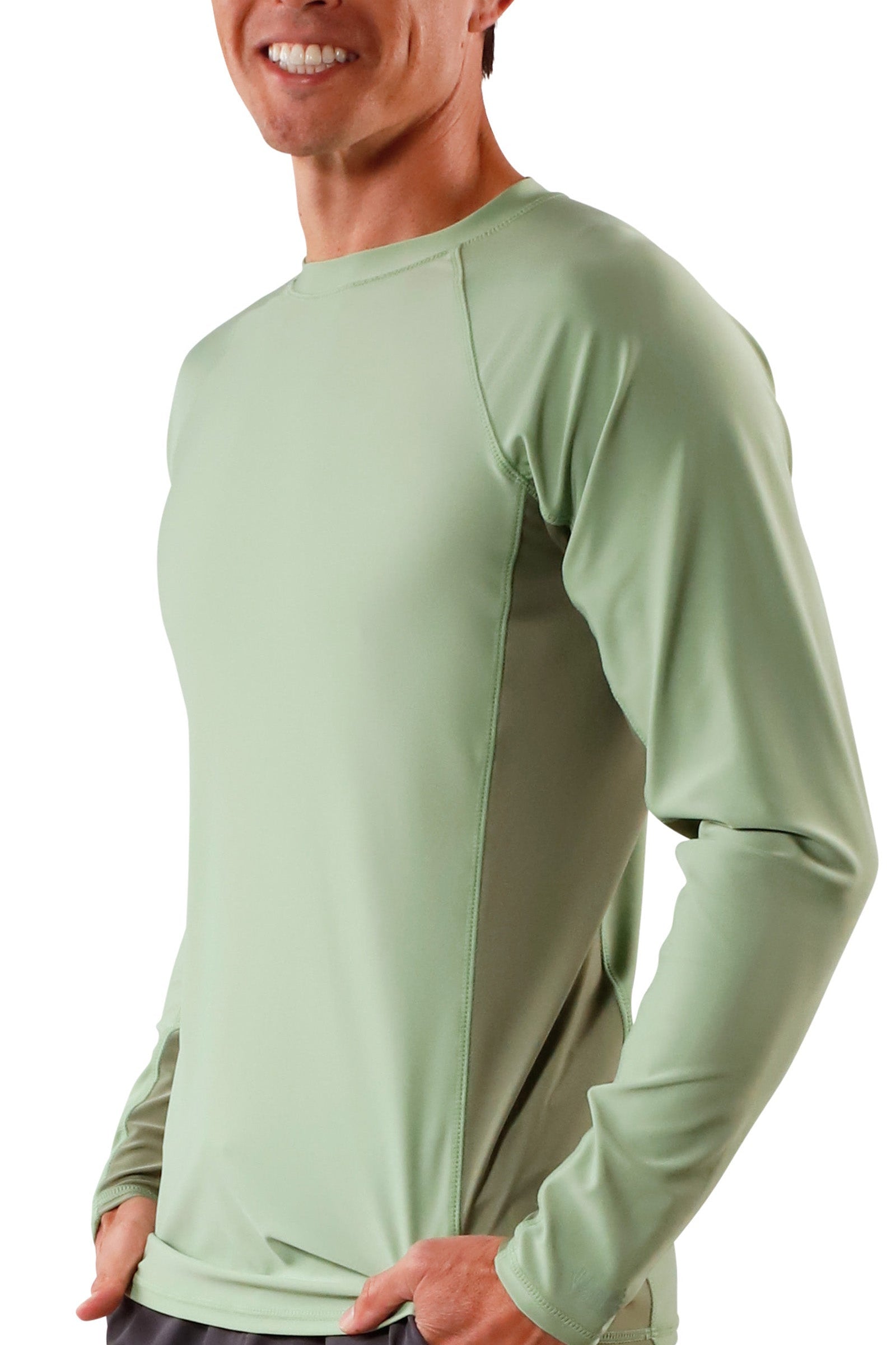 men's long sleeve crew swim shirt in sage washed olive|sage-washed-olive