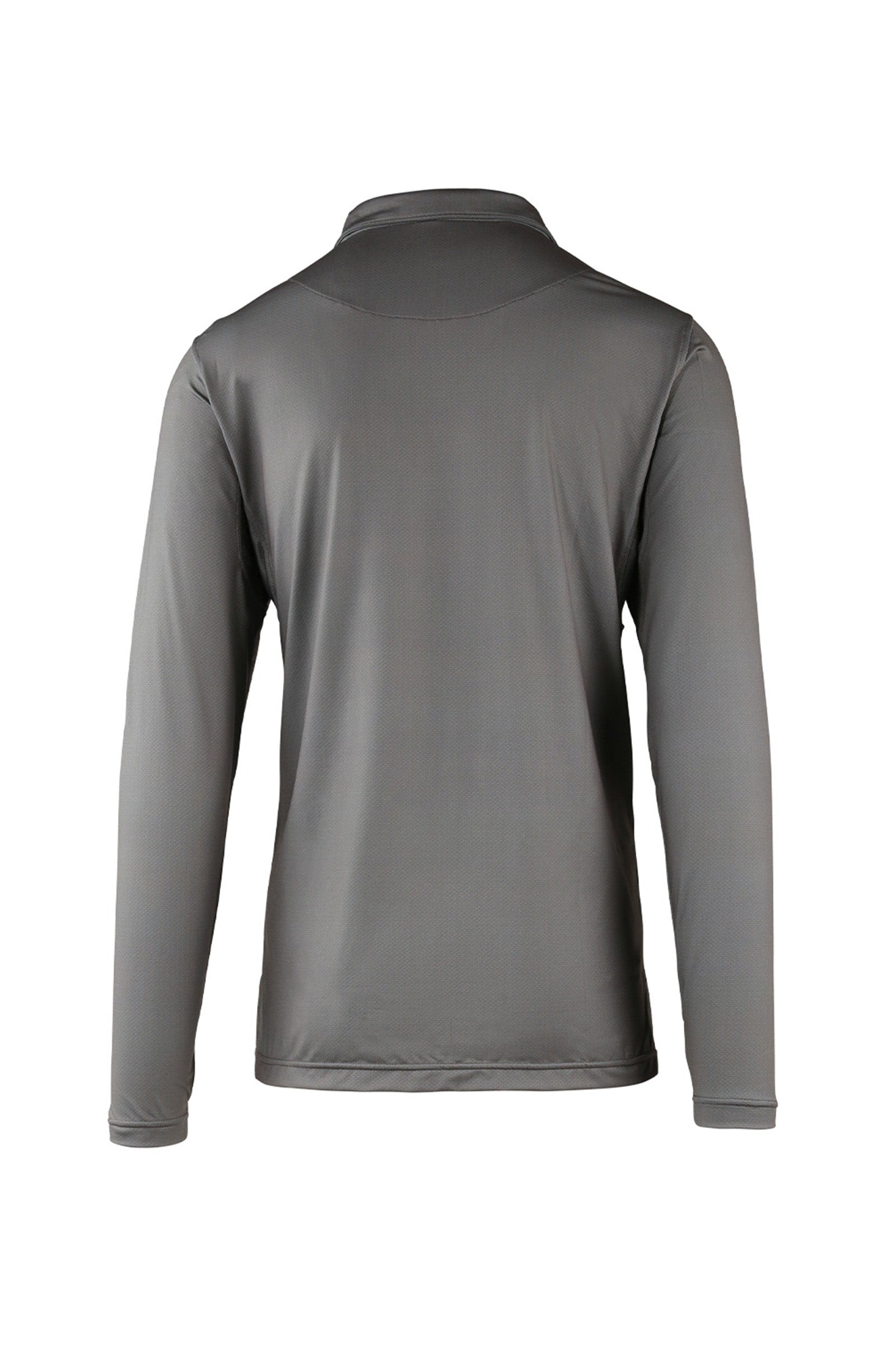 back view of mens long sleeve performance polo shirt in grey links|grey-links