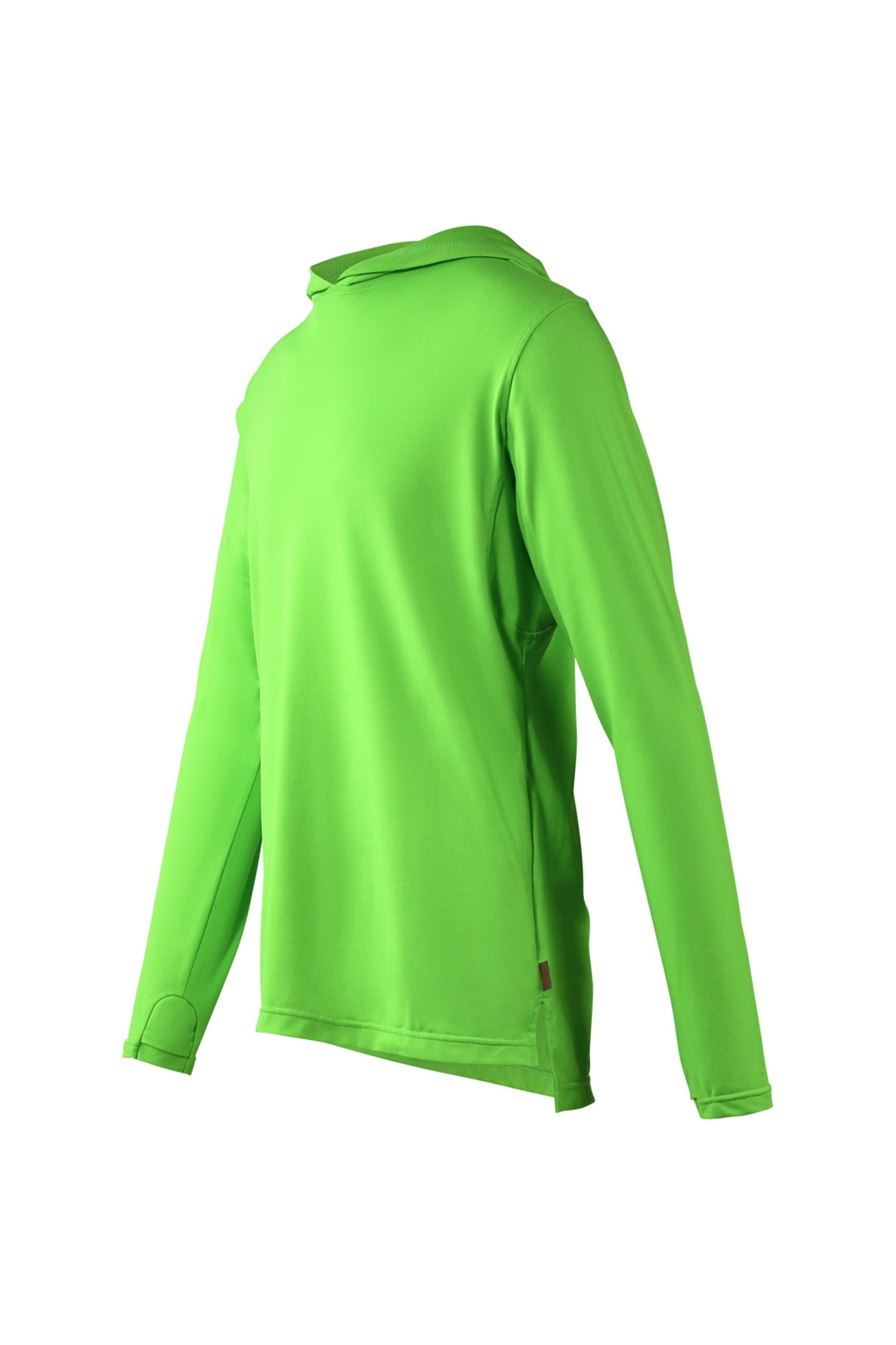 side view of mens workwear sun performance hoodie in neon green|neon-green