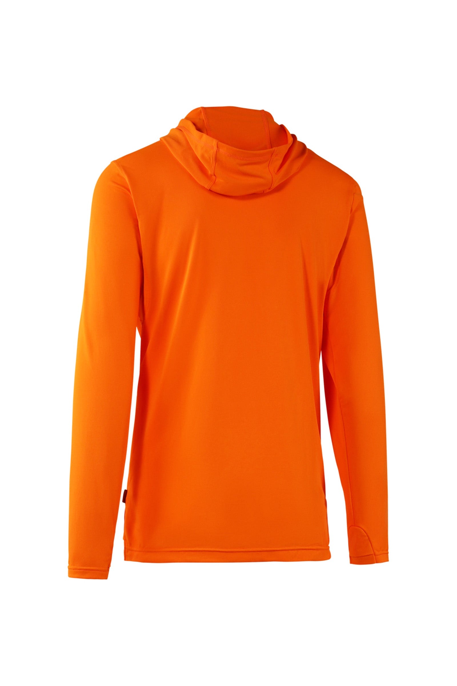 back view of mens workwear sun performance hoodie in neon orange|neon-orange