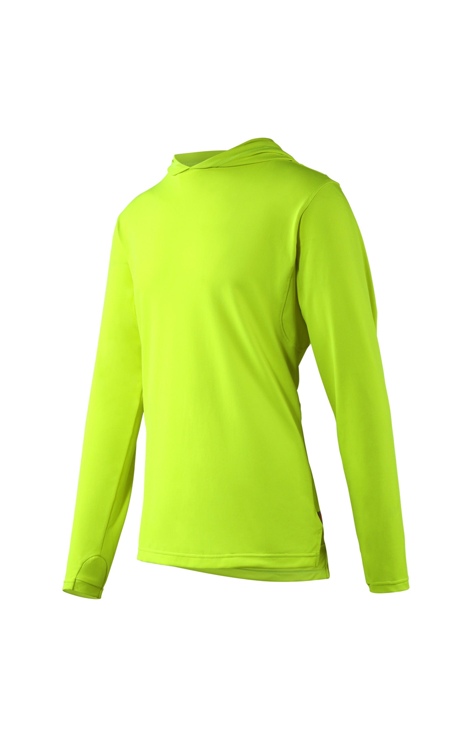 side view of mens workwear sun performance hoodie in neon yellow|neon-yellow