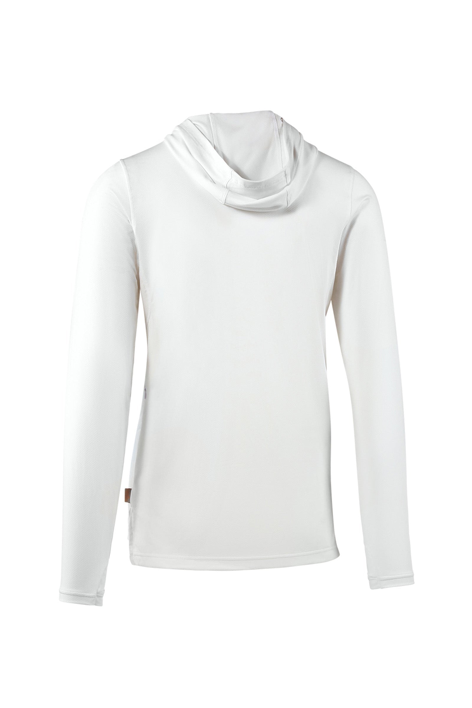 back view of mens performance sun hoodie in white|white