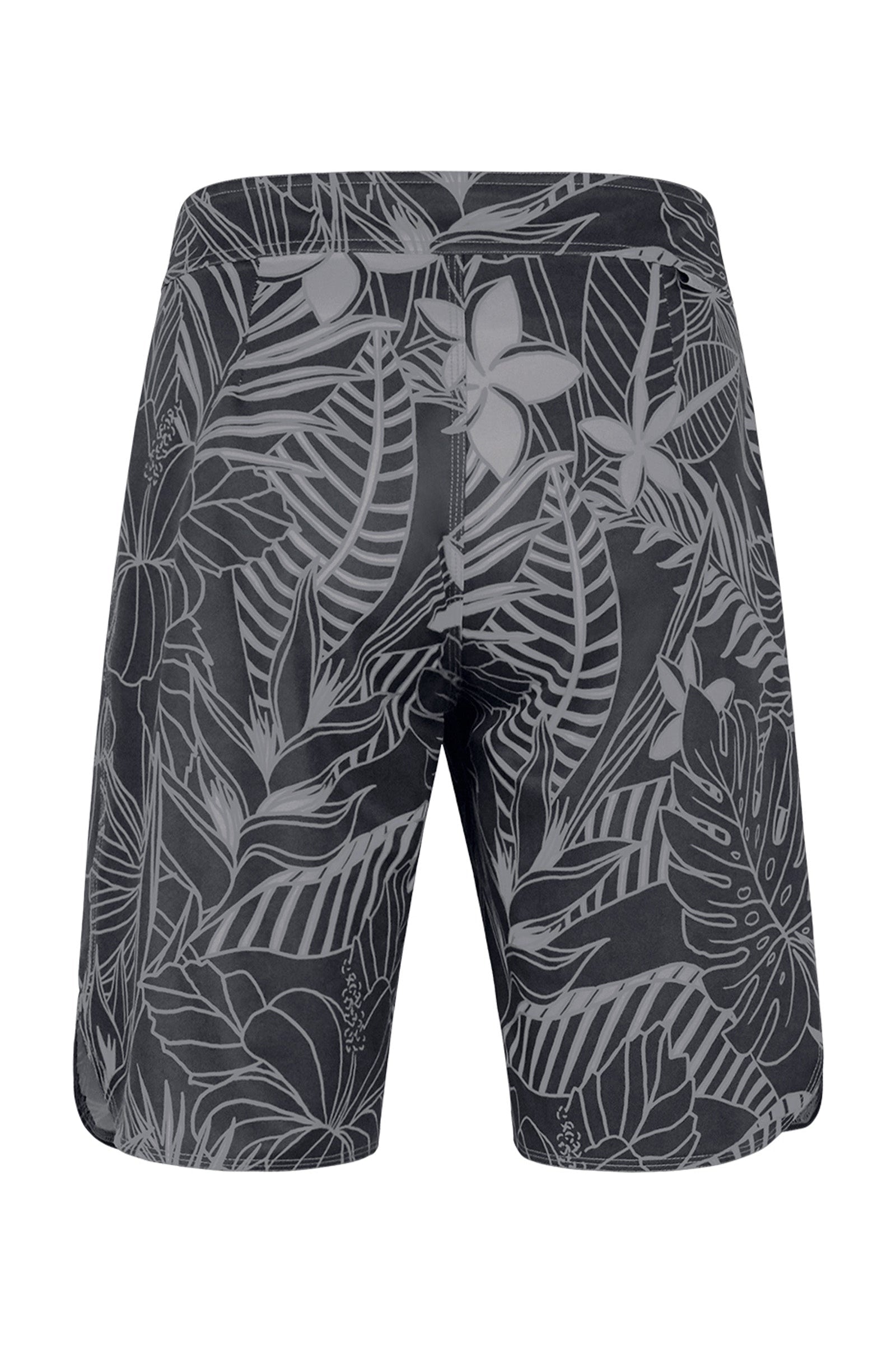 back of the men's board shorts in charcoal oasis|charcoal-oasis