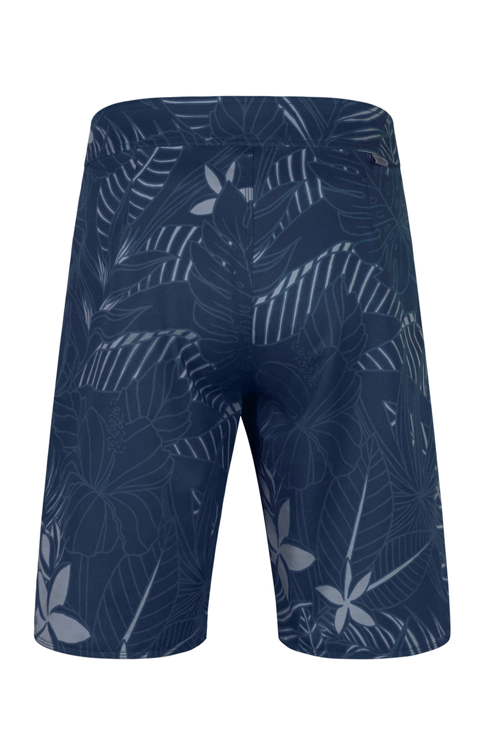back of the men's board shorts in midnight oasis|midnight-oasis