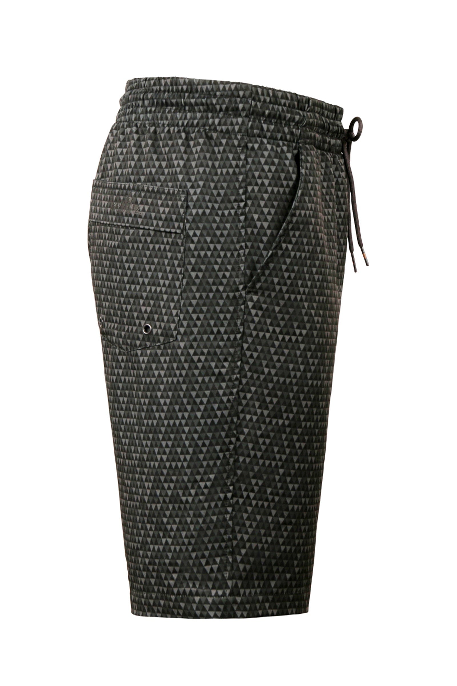side view of the men's classic trunks in black pyramid geo|black-pyramid-geo