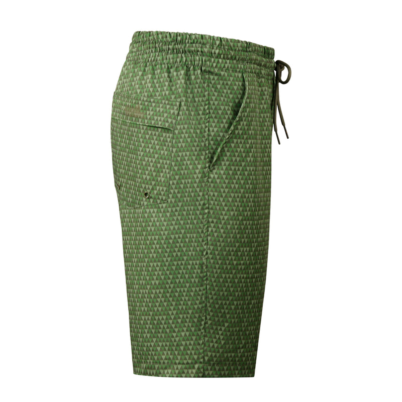 side view of the men's classic trunks in washed olive pyramid geo|washed-olive-pyramid-geo