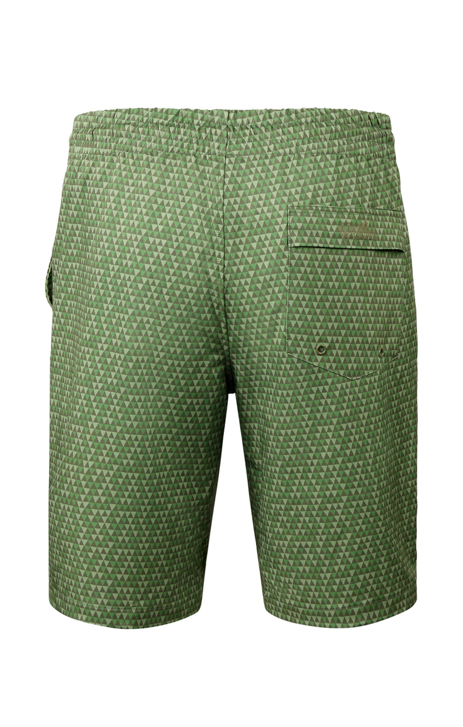 back of the men's classic trunks in washed olive pyramid geo|washed-olive-pyramid-geo