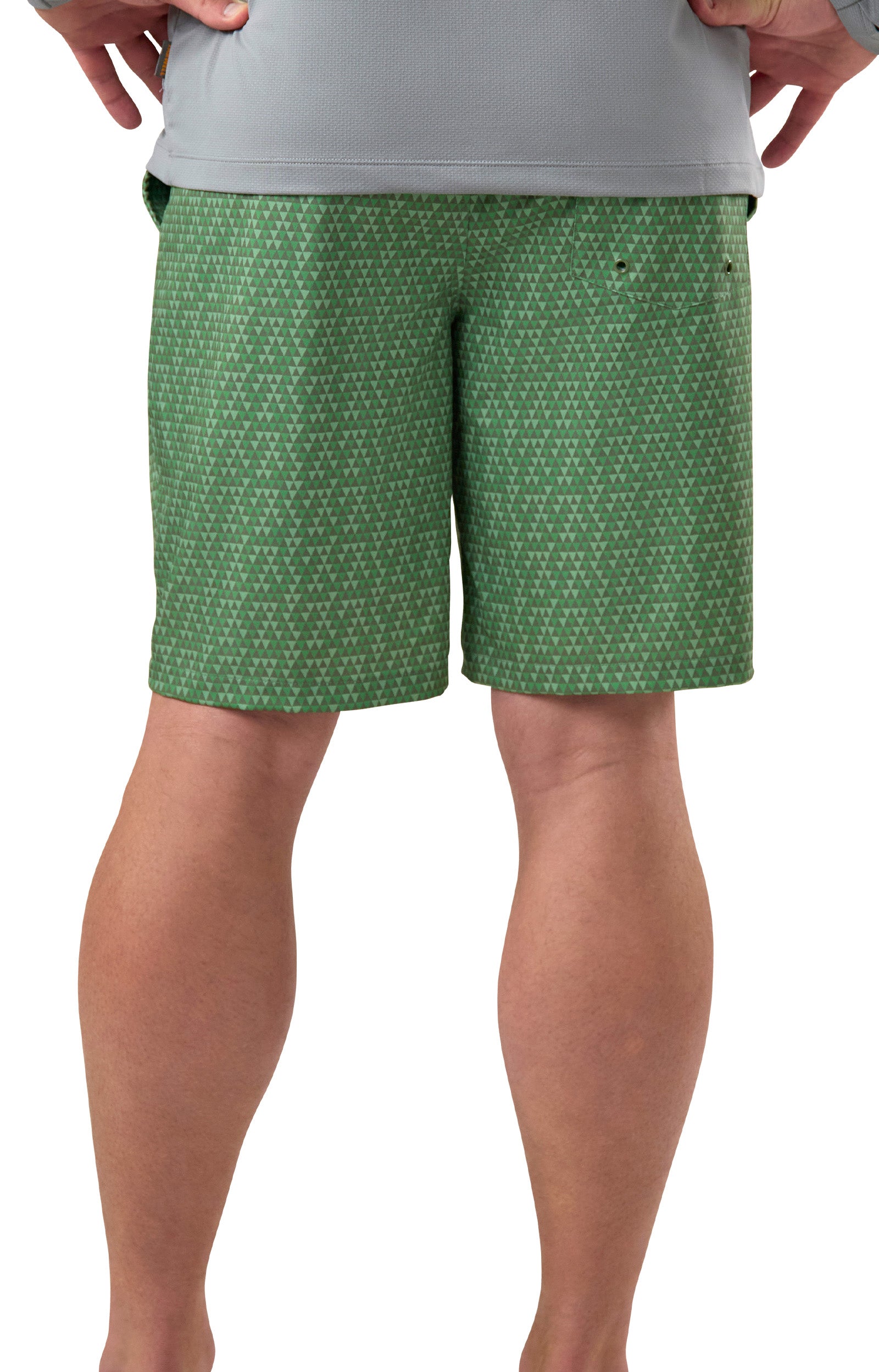 back of the men's classic trunks in washed olive pyramid geo|washed-olive-pyramid-geo