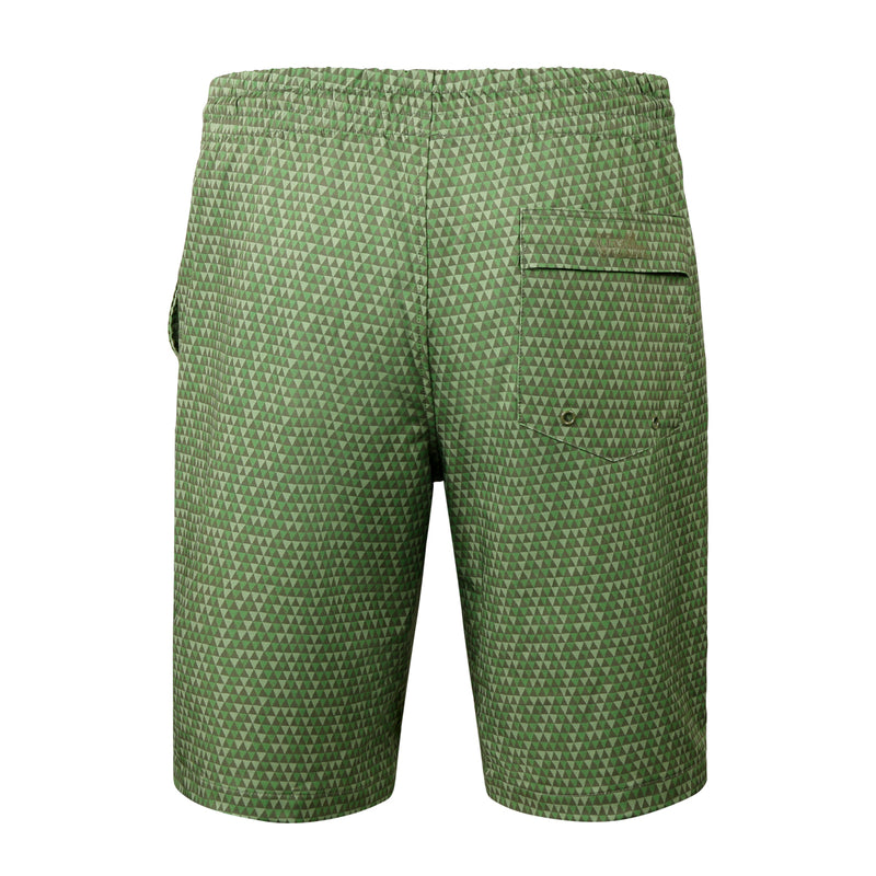 back of the men's classic trunks in washed olive pyramid geo|washed-olive-pyramid-geo