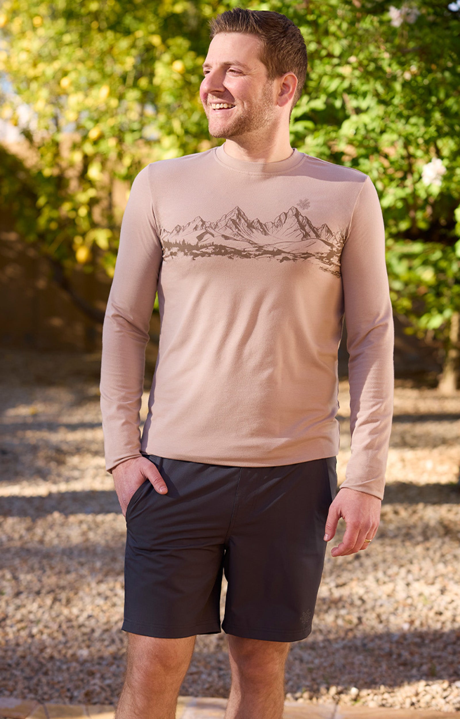 man walking in adventure shorts|charcoal
