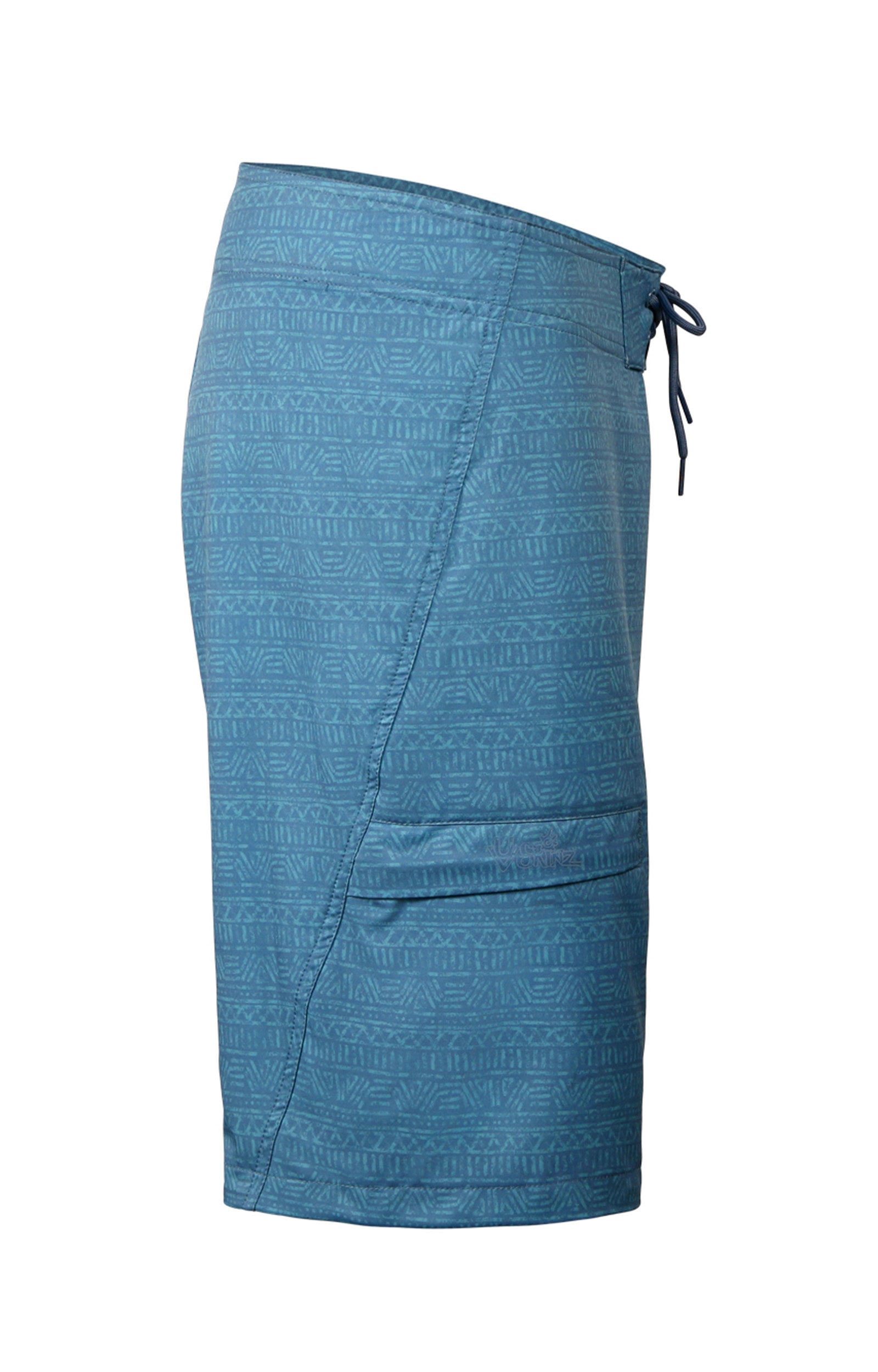 UV Skinz Mens 9In Board Shorts Side View in Baltic Aztec Stripe|baltic-aztec-stripe