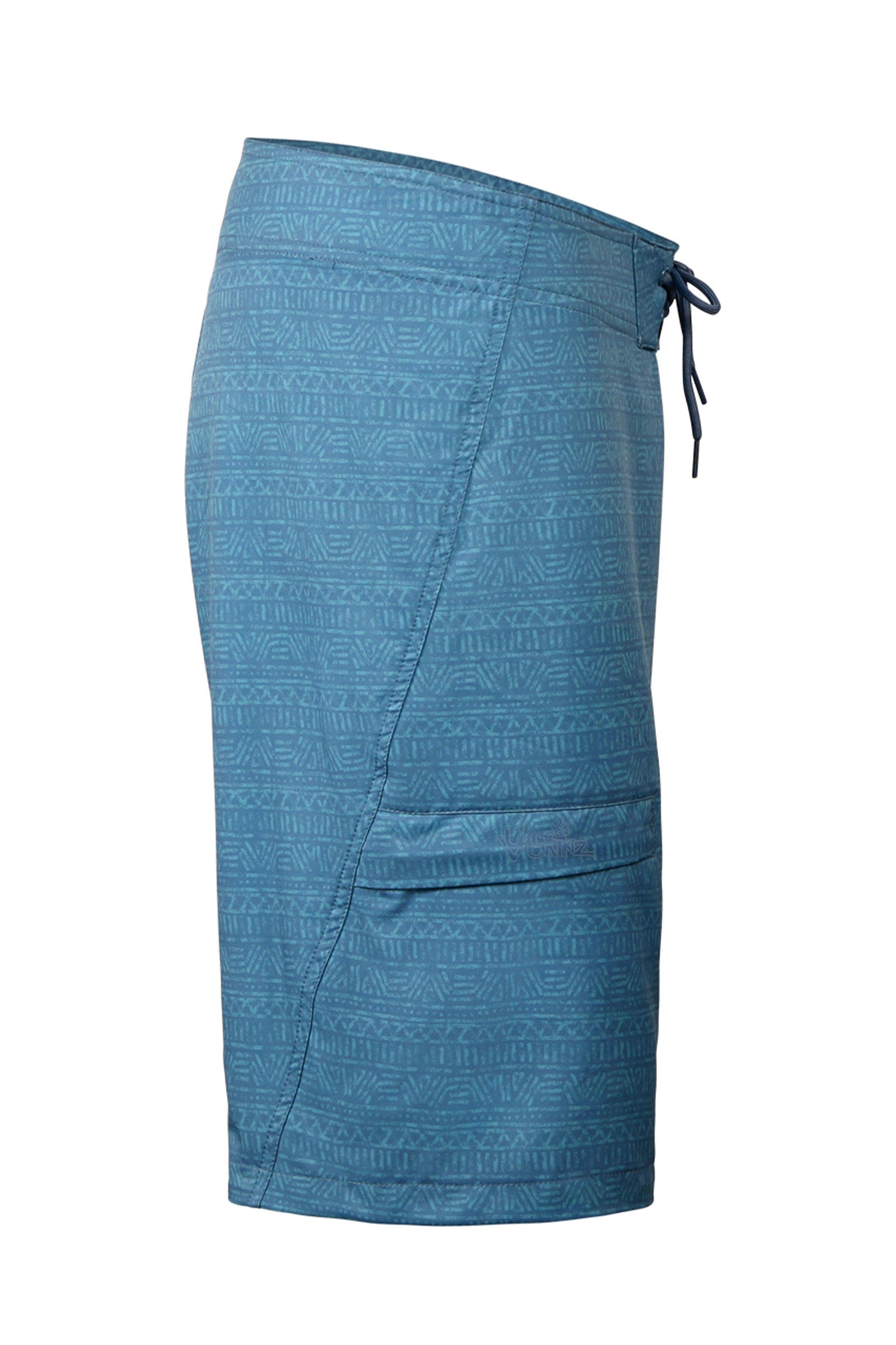 UV Skinz Mens 9In Board Shorts Side View in Baltic Aztec Stripe|baltic-aztec-stripe