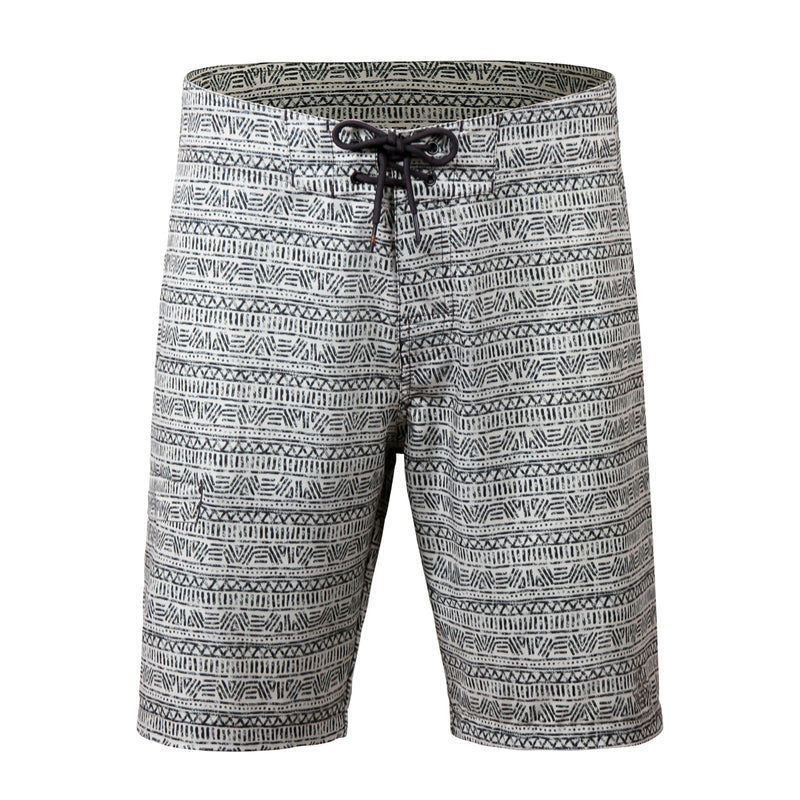 UV Skinz Mens 9In Board Shorts Front View in Cool Grey Aztec Stripe|cool-grey-aztec-stripe